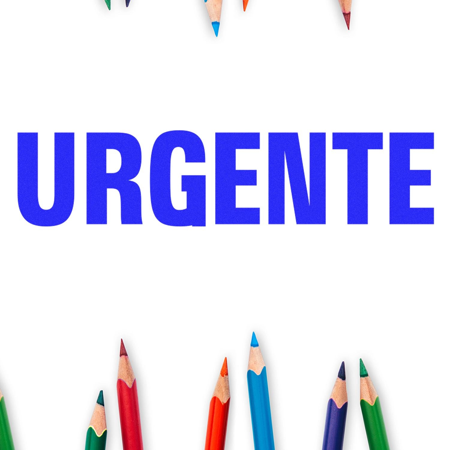 URGENTE blue text with colored pencils, conveying an urgent alert for school or emergency communications