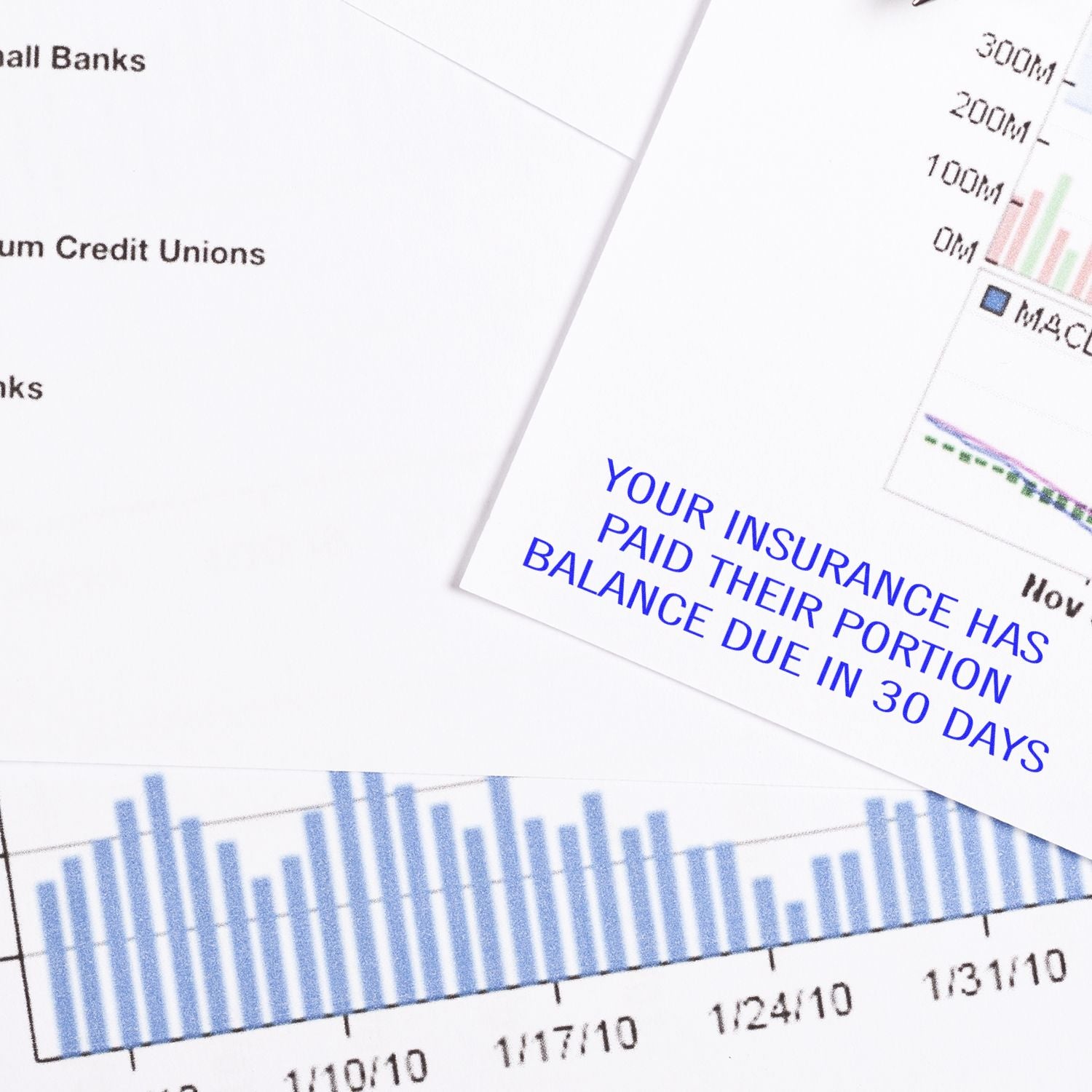 Insurance billing statement reading Your insurance has a balance due in 30 days, showing an upcoming policy payment deadline