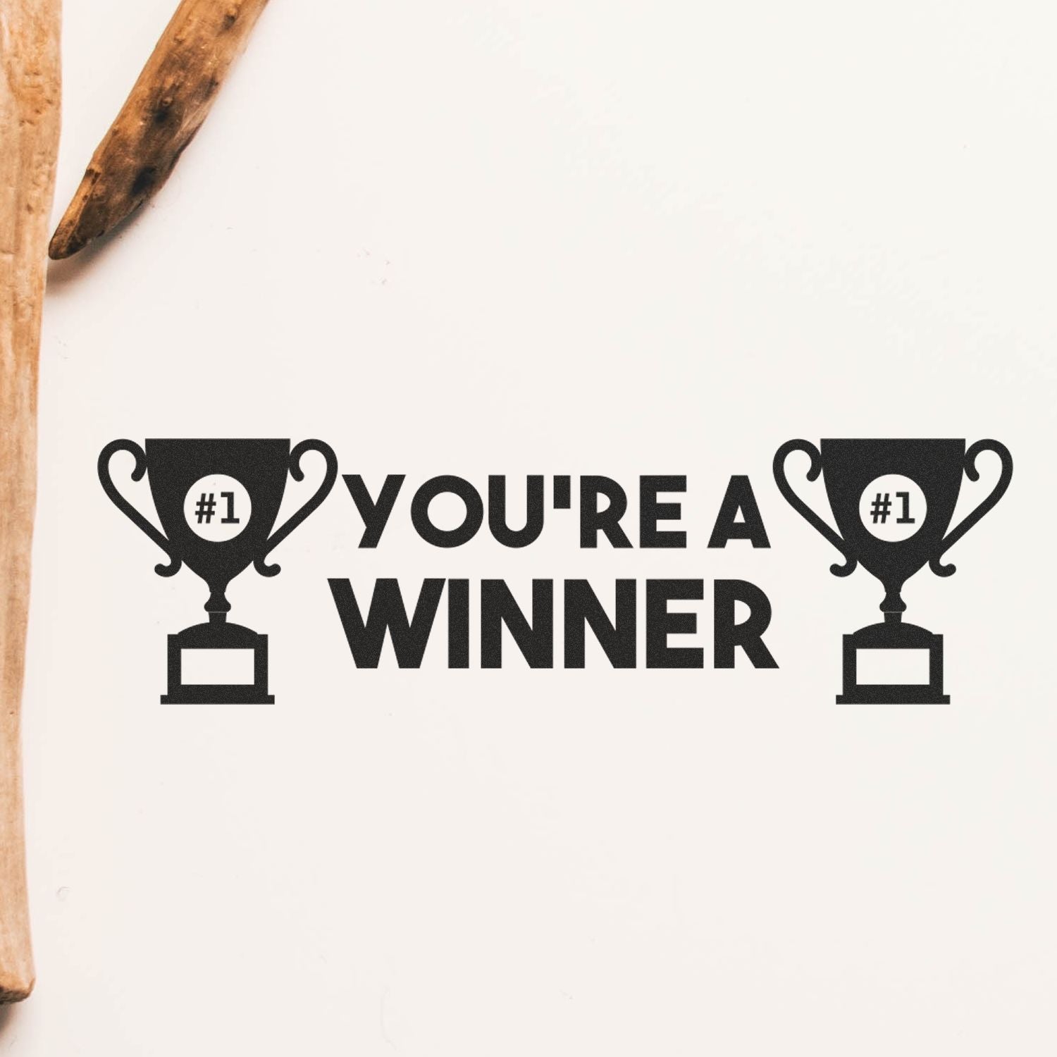 Youre a Winner graphic with trophy icons on a white background, motivational celebration design.