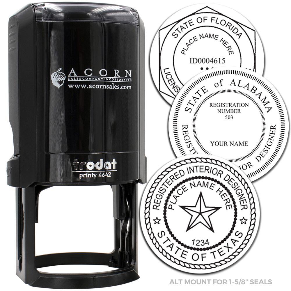 Trodat Printy 4642 self-inking seal stamp for Florida, Alabama, and Texas state registration seals, adjustable 1-5/8 inch alt mount.