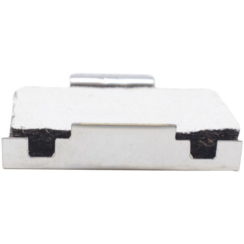 Close-up of a small white and silver electronic component with a metal casing on a white background.