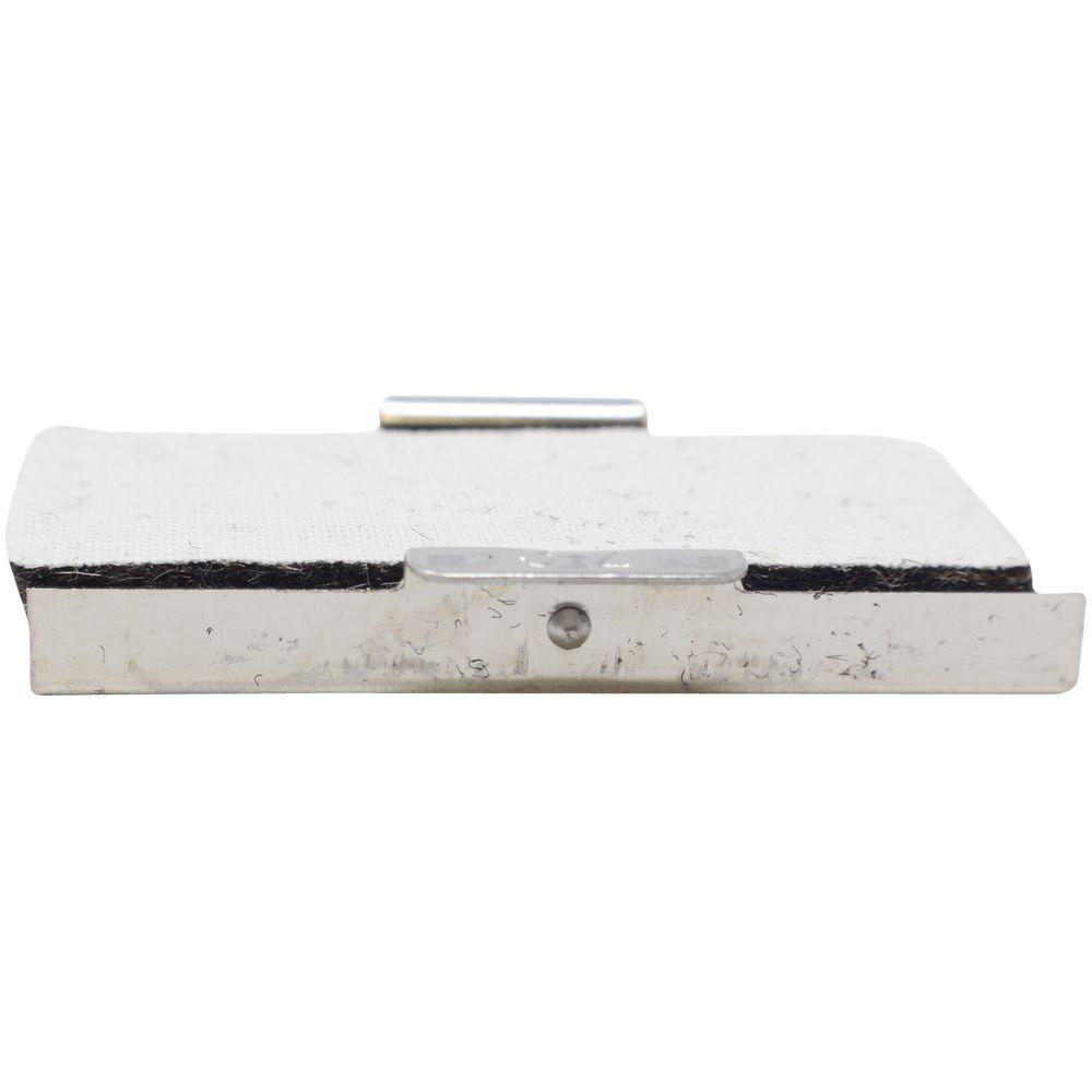 Close-up of a rectangular metal and foam industrial component isolated on a white background.