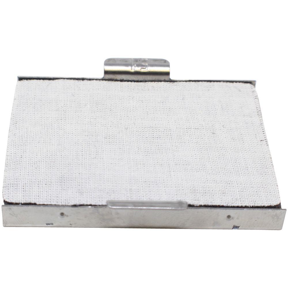 White rectangular air filter with metal frame, close-up isolated on white background