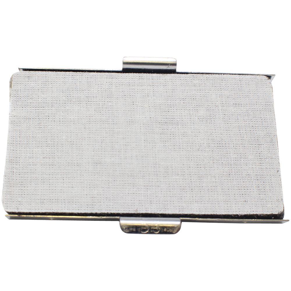 White mesh air filter in metal frame, close-up isolated on white background