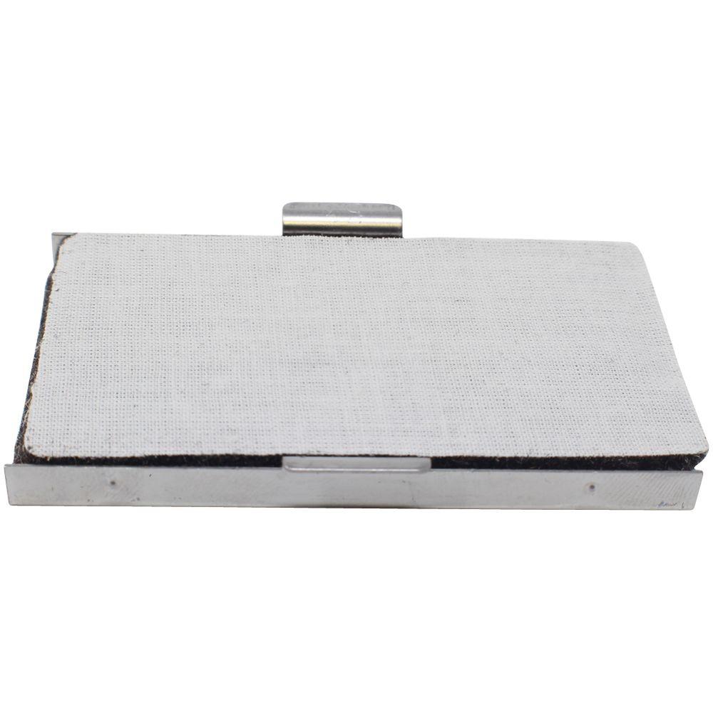 White rectangular fabric filter in a metal frame on a clean white background