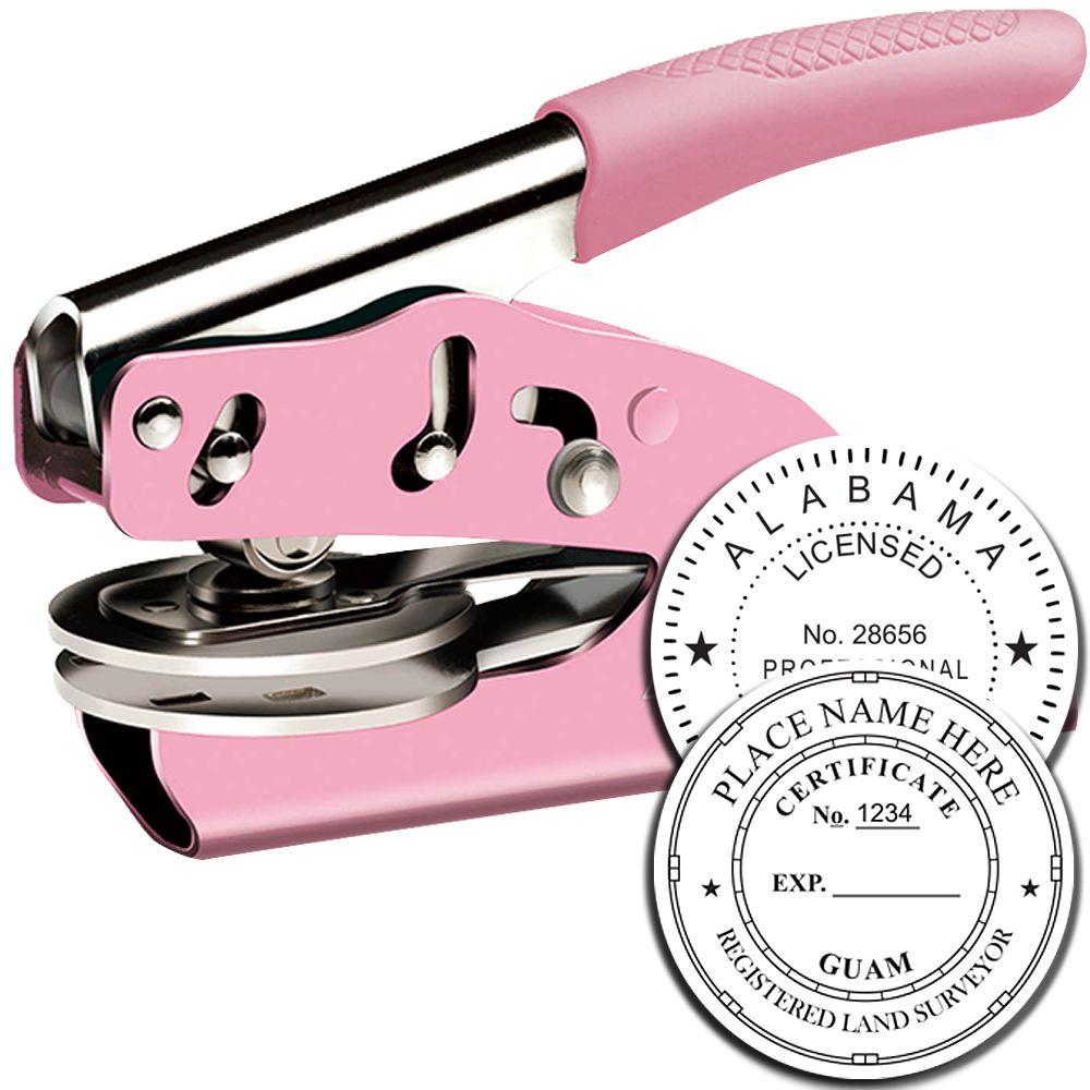 Pink handheld embossing seal stamp for Alabama licensed professional land surveyor certificates