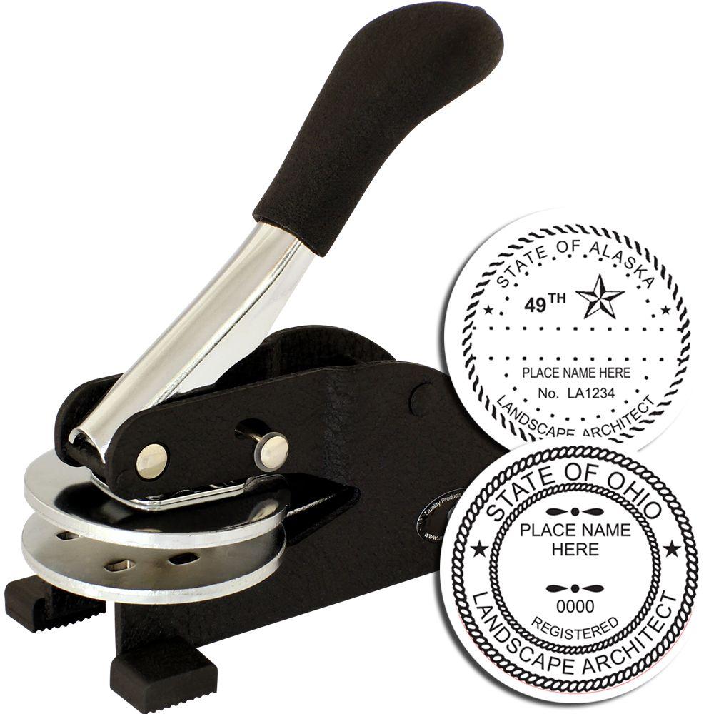 Landscape architect seal embosser stamp machine with custom state license seal examples.