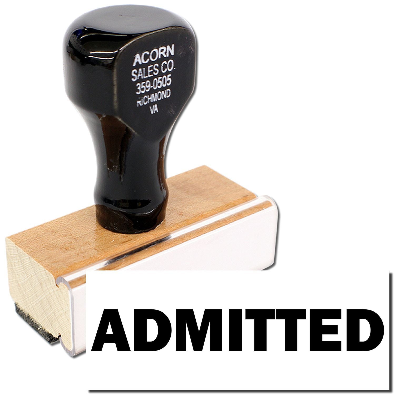 Acorn Sales Co. branded black door stop on mounting block, labeled 359-0505, for home and commercial door protectionclose-up.