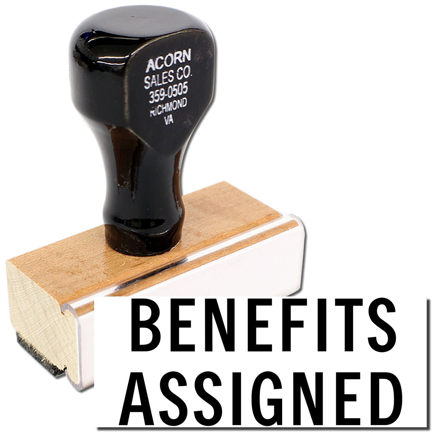 Acorn Sales Co. branded product component on wooden block shown for Benefits Assigned promotion