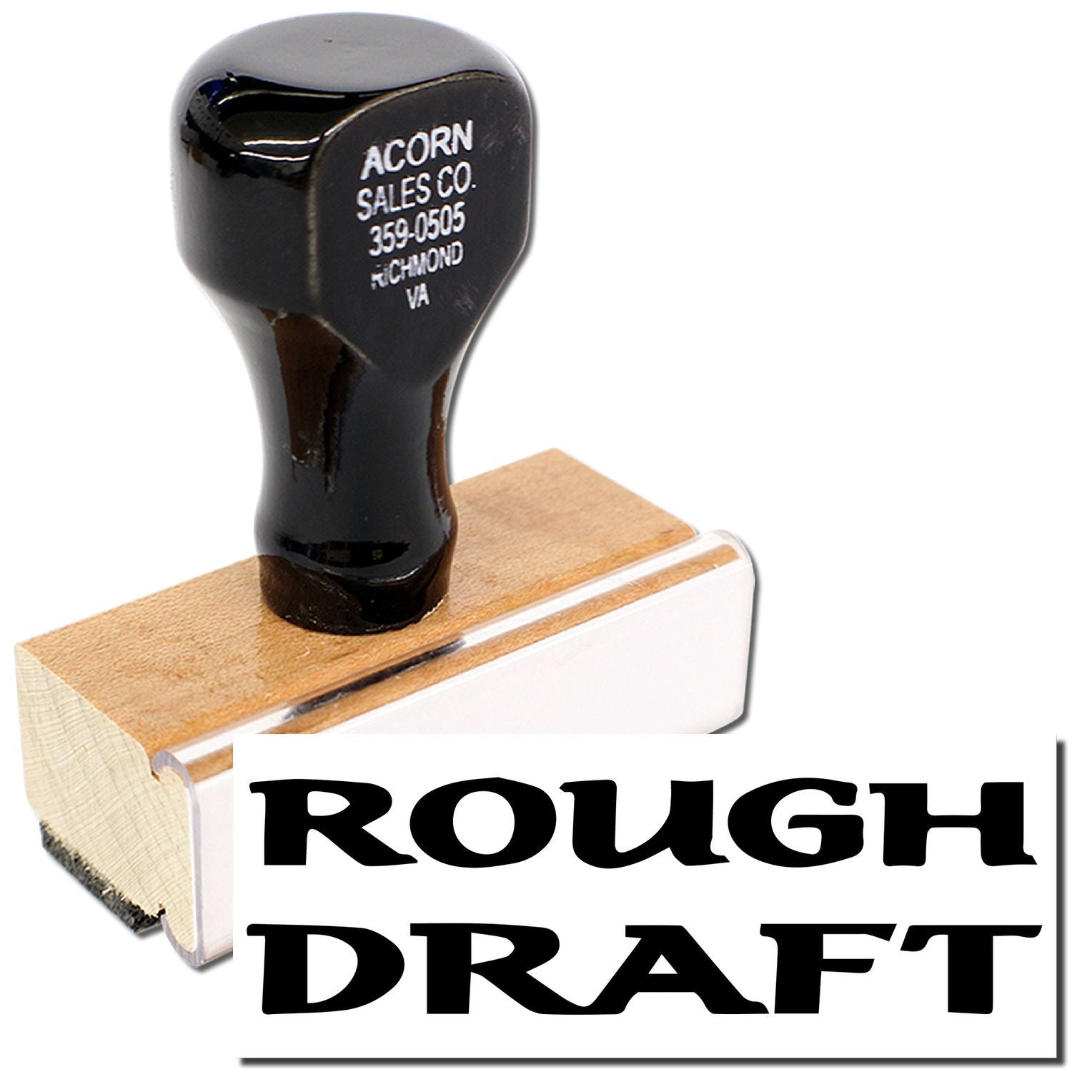 Rough Draft vintage Acorn Sales Co promotional item with black acorn on wooden block, marked 359-0505 Richmond VA.