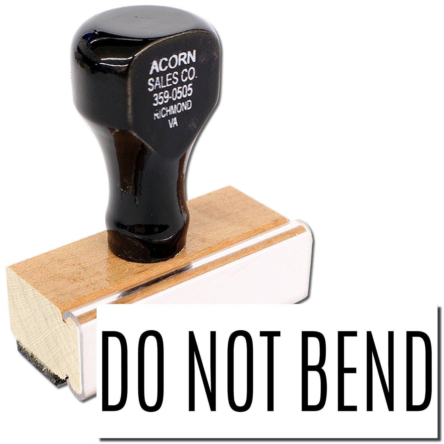 Do Not Bend shipping box label with black Acorn Sales Co. contact tag, 359-0505, Richmond VA.