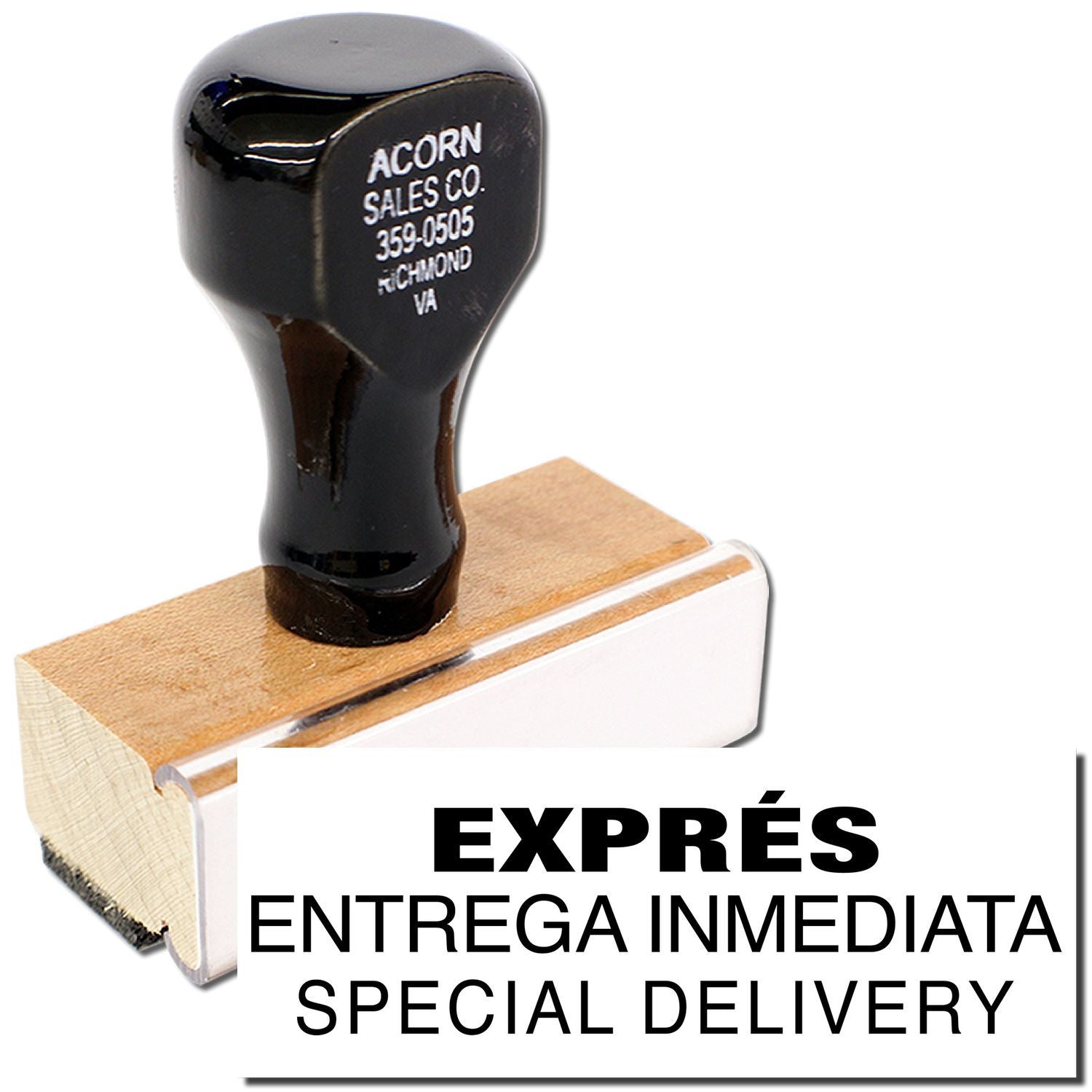 Acorn Sales Co. special delivery stamp on shipping box with rapid express same-day delivery message service, Richmond VA 359-0505