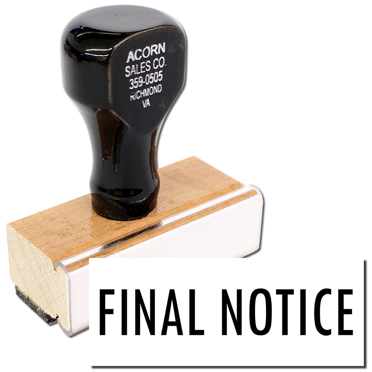 Acorn Sales Co. Final Notice stamp with phone number 359-0505, highlighting urgent overdue billing communication for customers.