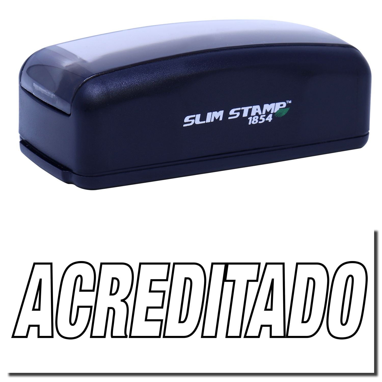 Slim Stamp 1854 acreditado self-inking stamp head showing brand and ACREDITADO mark for certification labeling