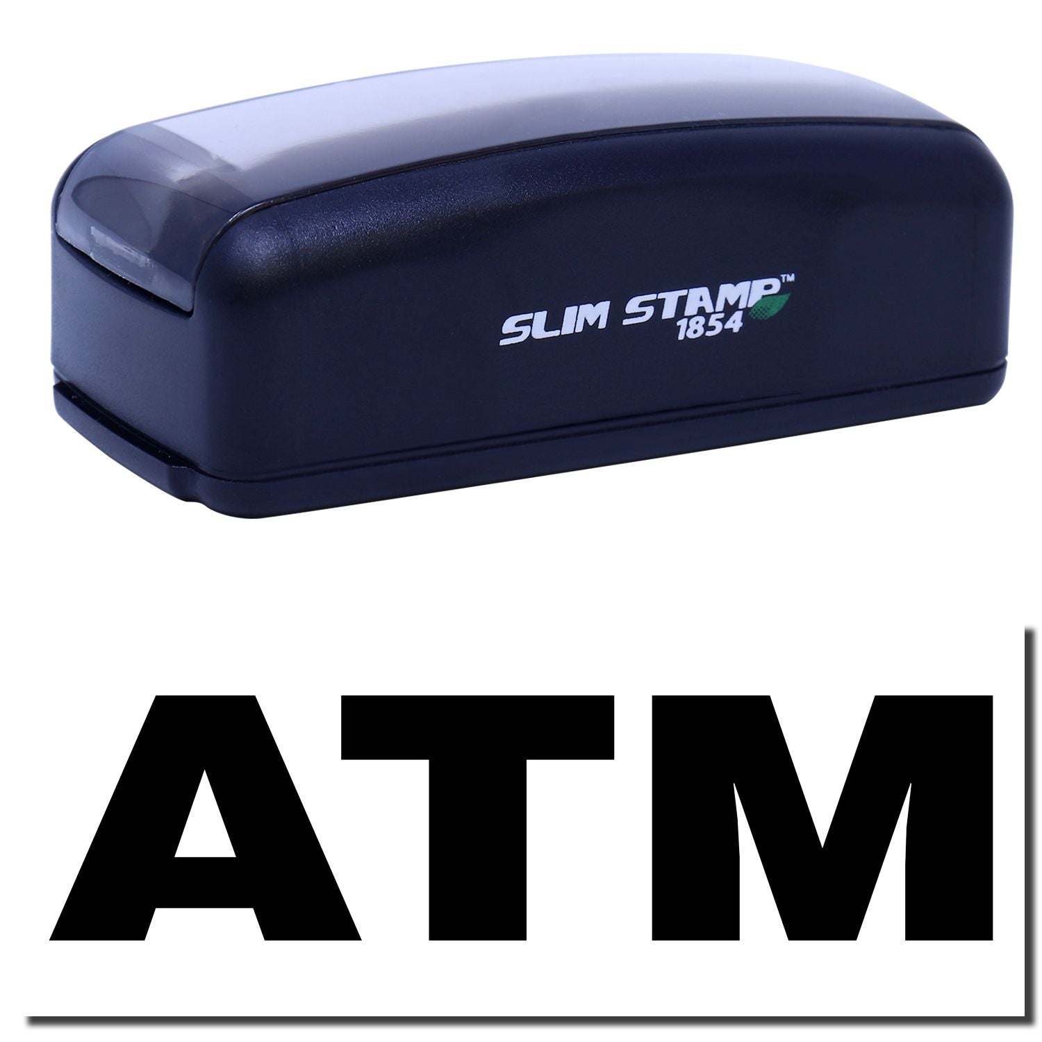 Slim Stamp 1854 blue self-inking date stamp for crisp business document marking, showing brand label and imprint device.
