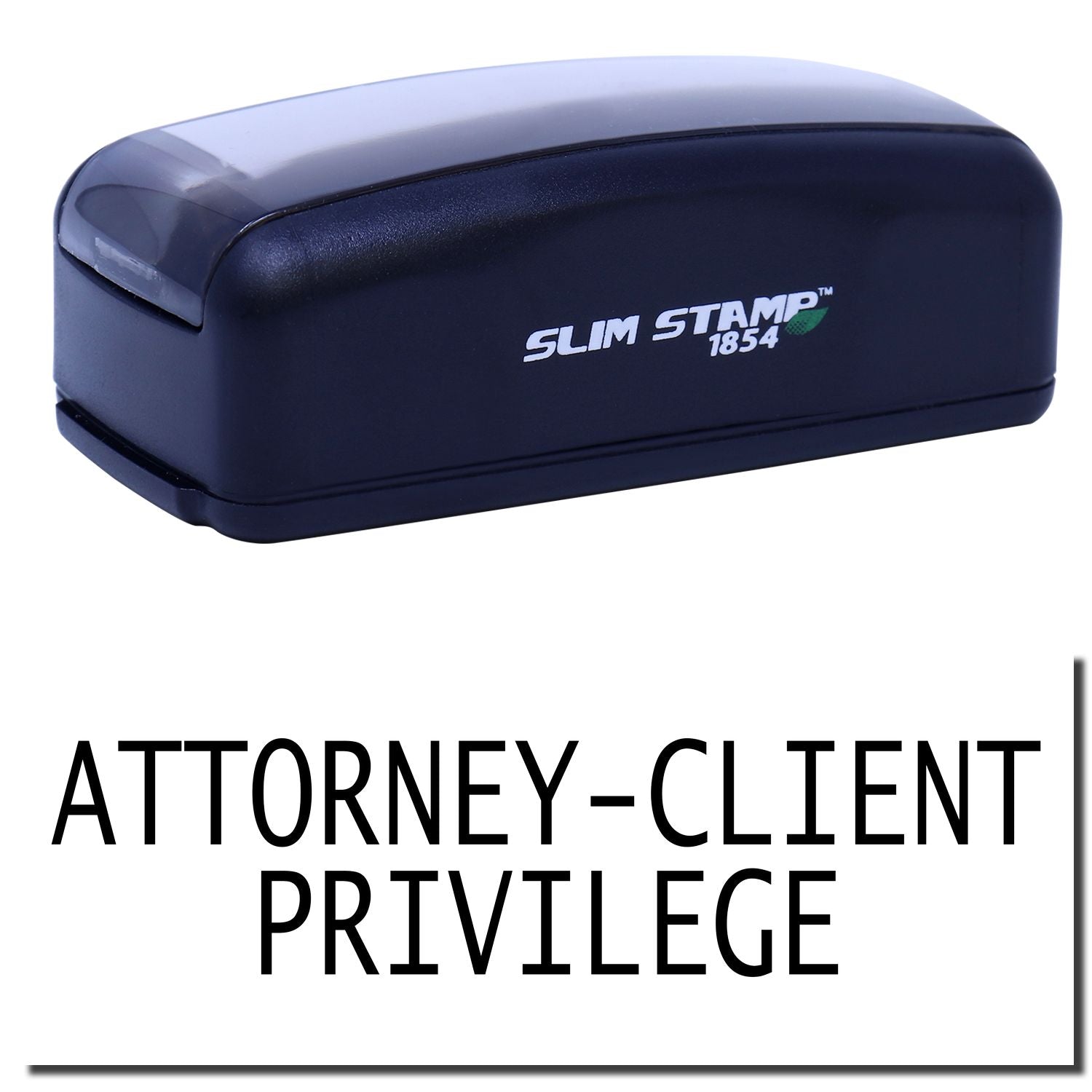 Slim Stamp 1854 attorney-client privilege self-inking stamp for marking legal documents with confidentiality notice.