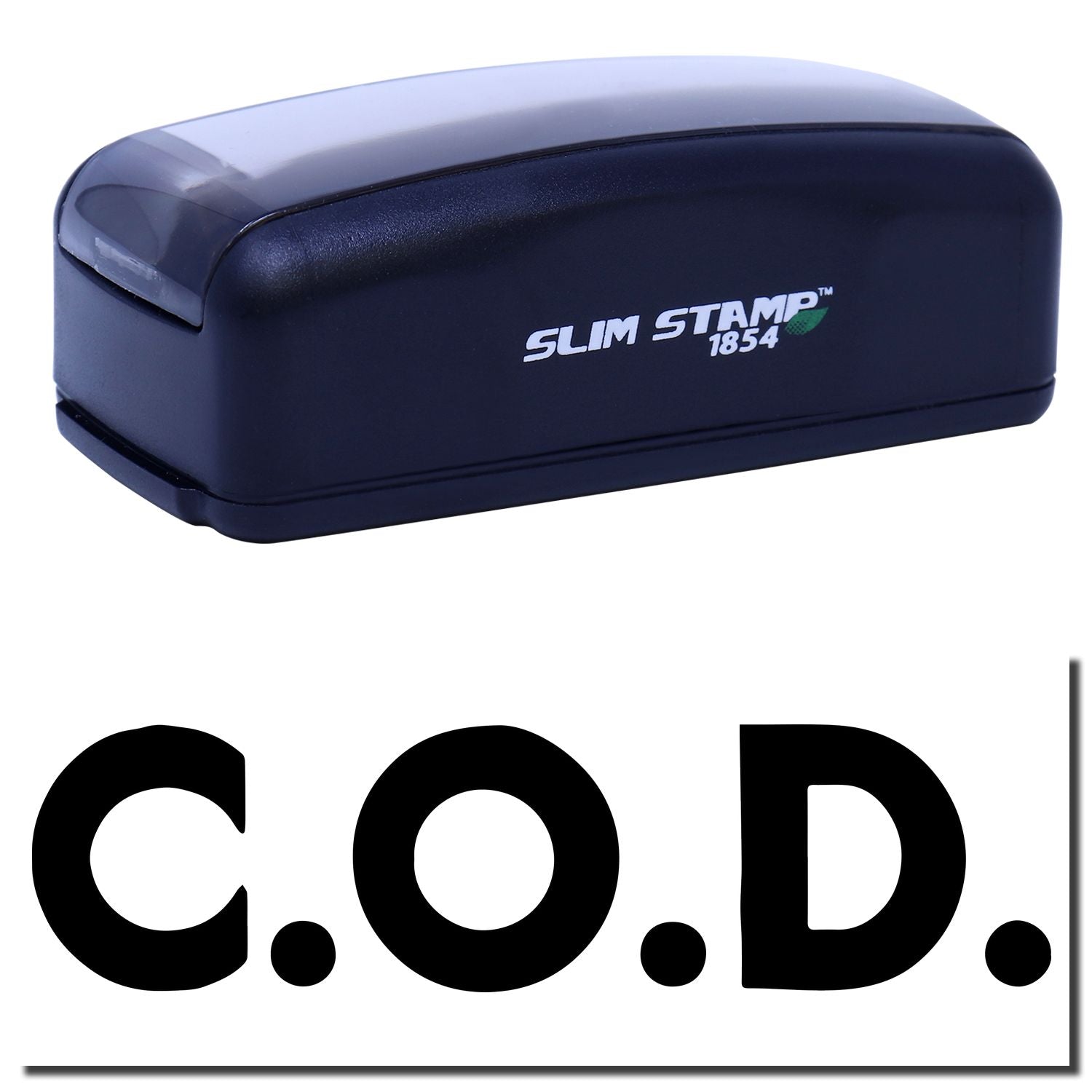 Slim Stamp 1854 self-inking stamp pad device with blue ink, showing brand for fast document marking.