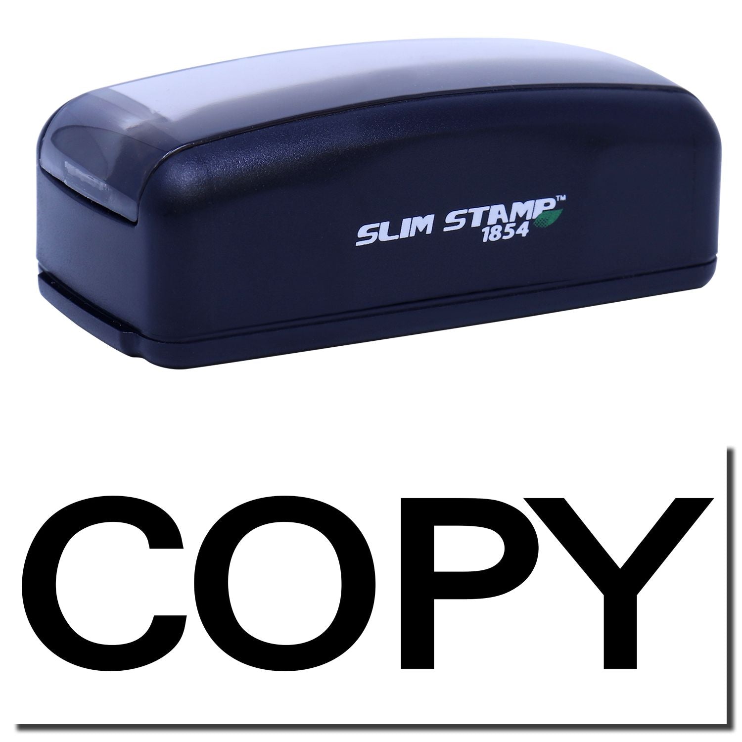 Slim Stamp 1854 ink stamp with COPY branding, used for crisp document and photo imprinting.