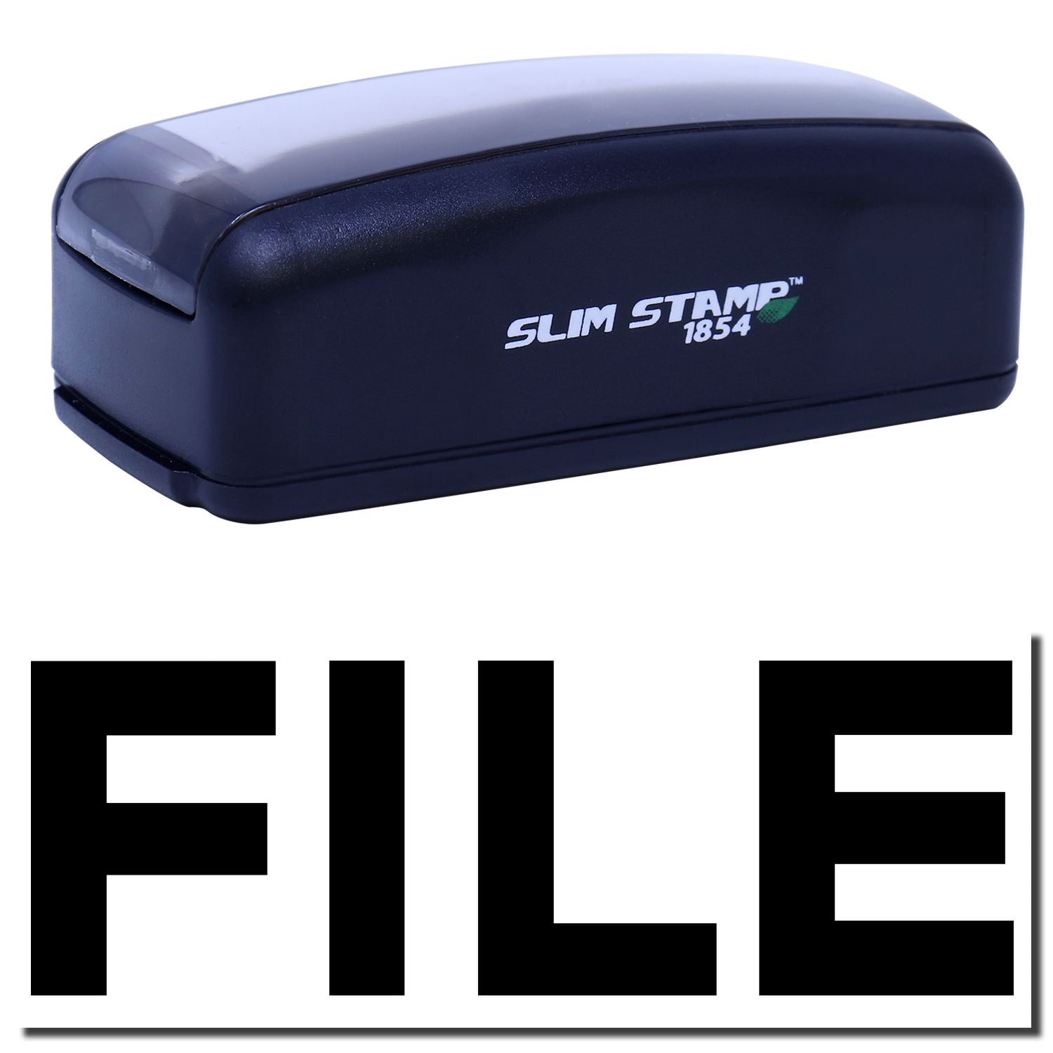Slim Stamp 1854 self-inking stamp pad inking device with brand logo for crisp, quick labeling and imprinting.