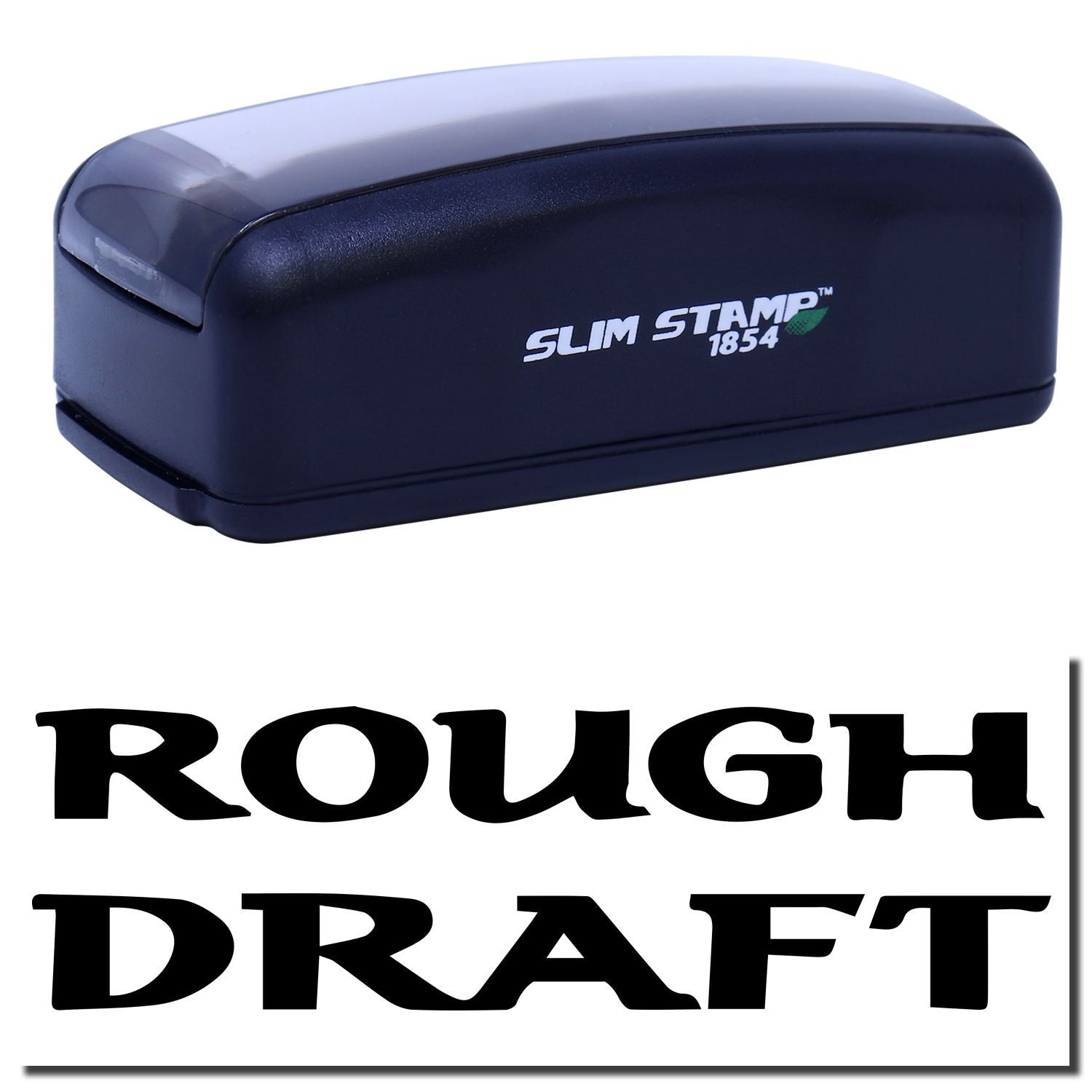 Slim Stamp 1854 portable branding stamp with Rough Draft logo for marking crafts and products.