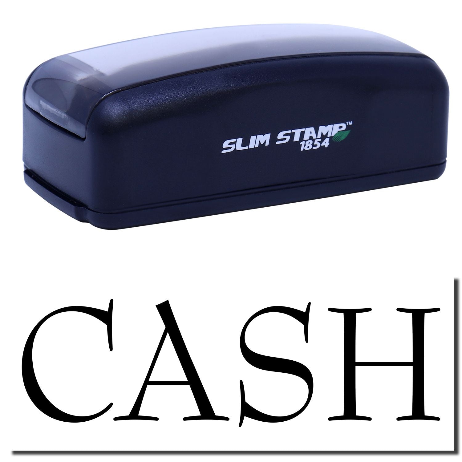 SLIM STAMP 1854 compact ink stamp case with CASH label for quick receipt and invoice marking in office bookkeeping.