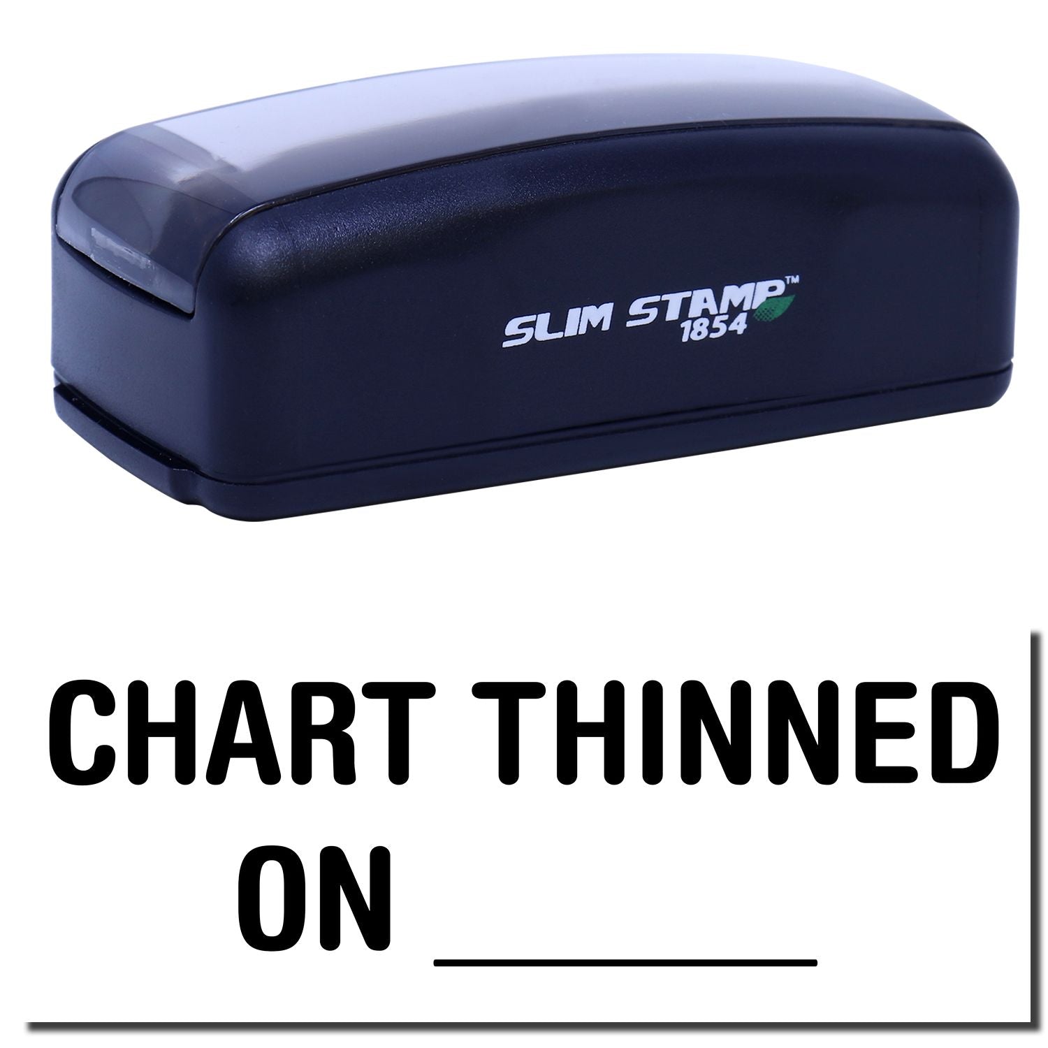 Slim Stamp 1854 ink stamp labeled CHART THINNED ON for marking charts, documents, and records