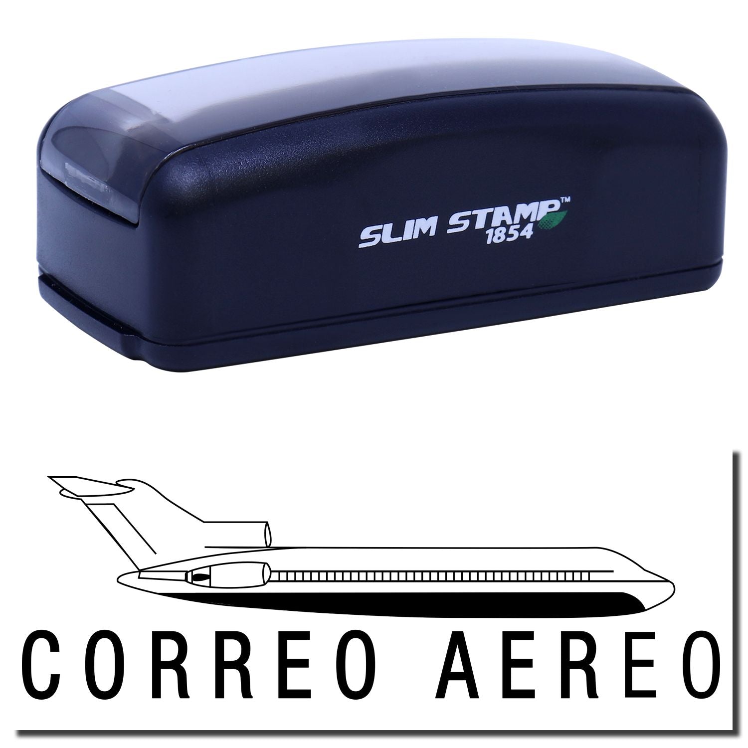 Slim STAMP 1854 postal air mail Correo Aereo stamp with airplane icon for marking packages and shipping labels.