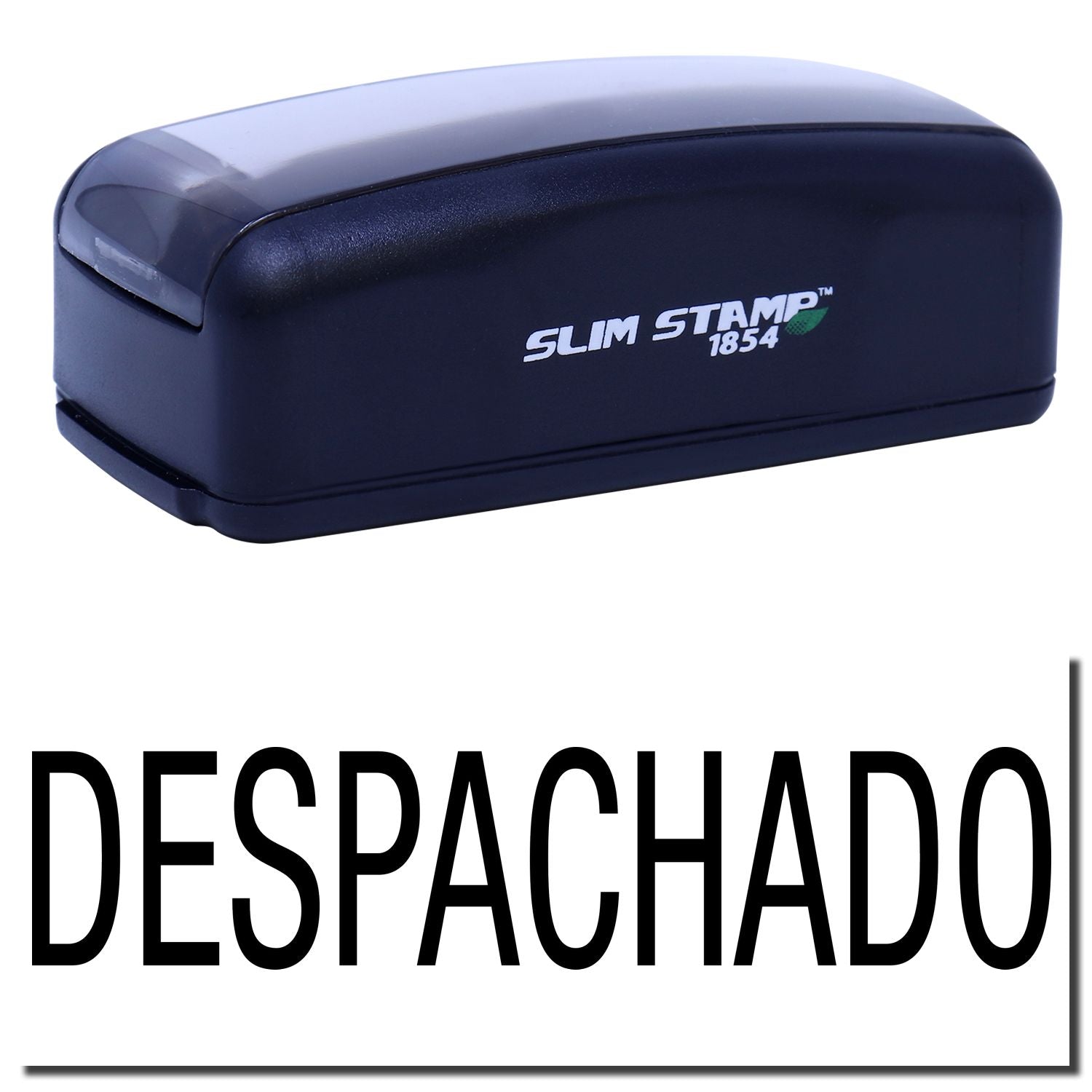 Slim Stamp 1854 blue stapler office supply product photo with 'Despachado' dispatch label for fast shipping for documents and everyday paperwork