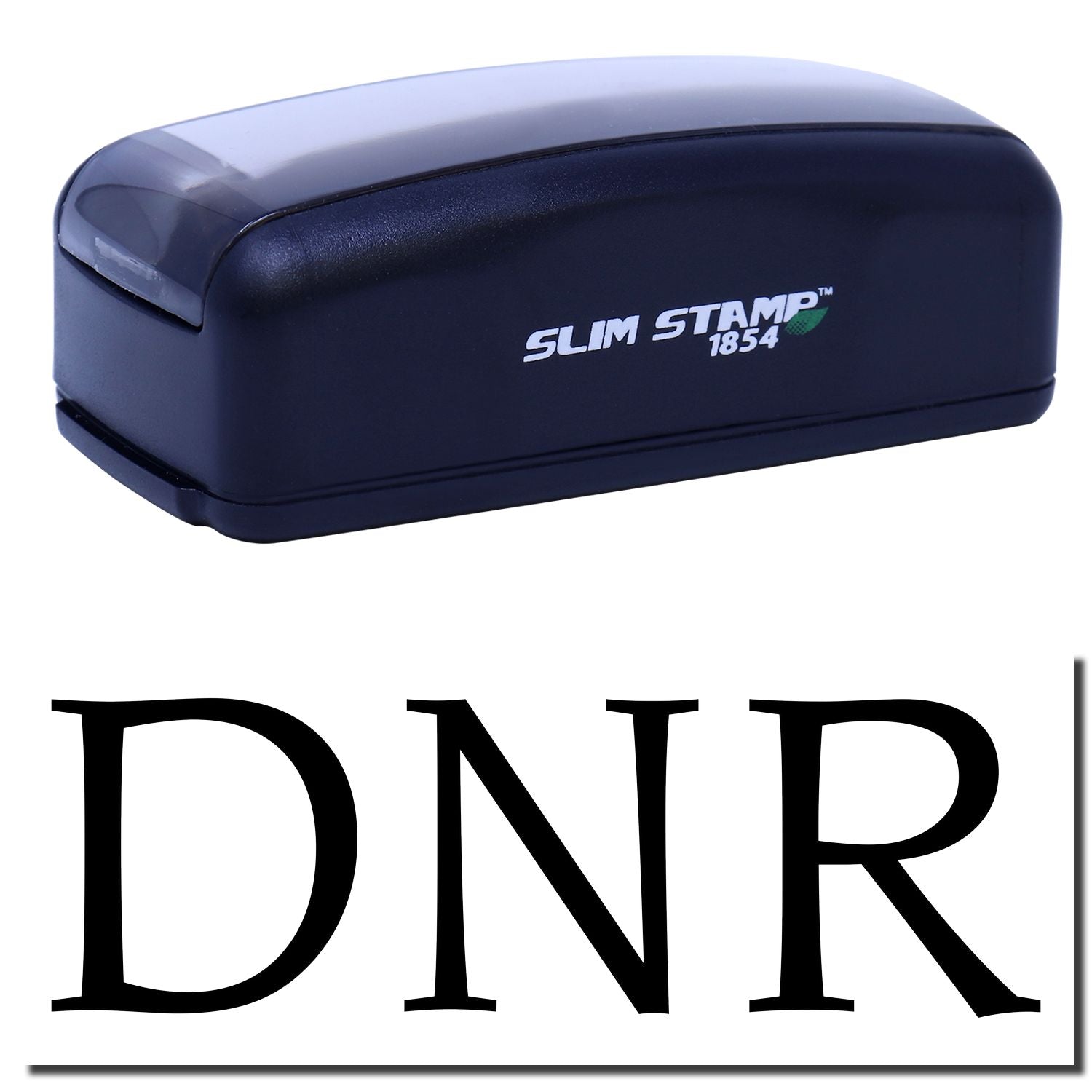 Slim Stamp 1854 navy self-inking stamp for quick, clean document marking and branding for office, school, small business label stamping
