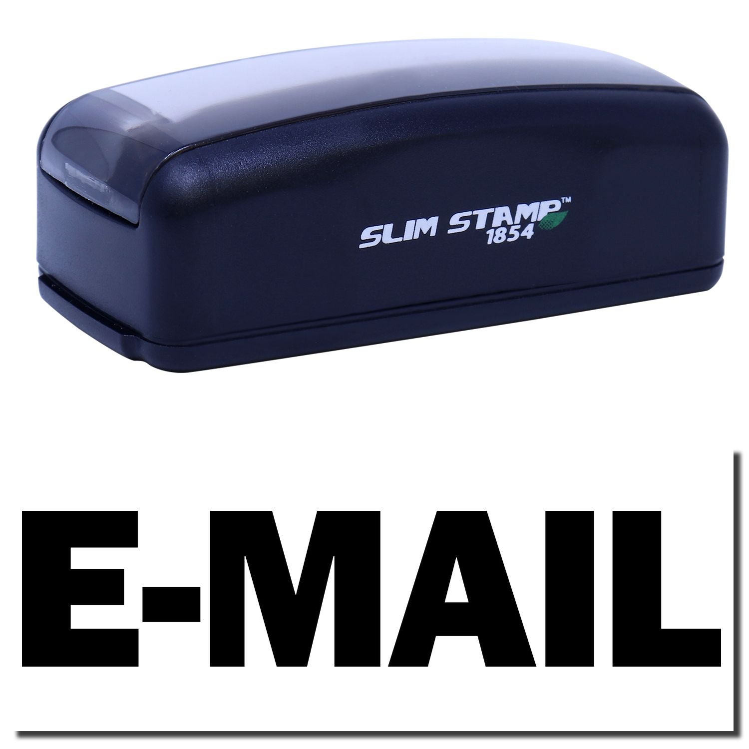 Slim STAMP 1854 portable stamping tool with brand logo, designed for quick, clean marking on documents and labels.