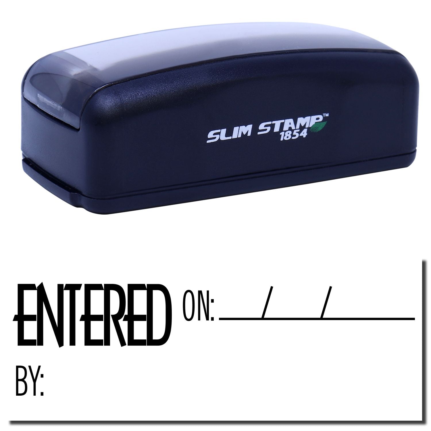 Slim Stamp 1854 self-inking stamp labeled ENTERED ON with date line for documenting receipts and paperwork.