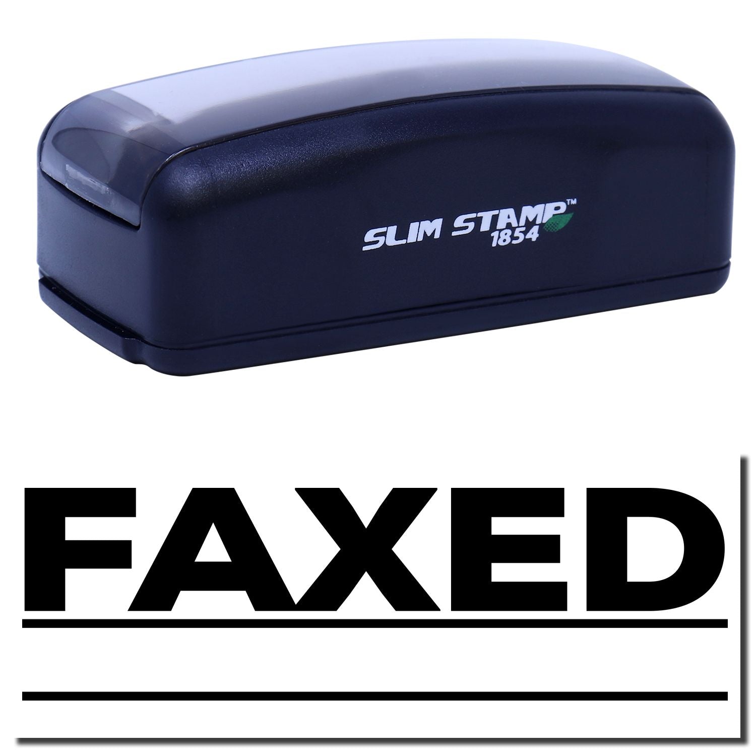 Blue Slim Stamp 1854 self-inking stamp for precise document marking and date stamping, featuring the Slim Stamp 1854 logo.