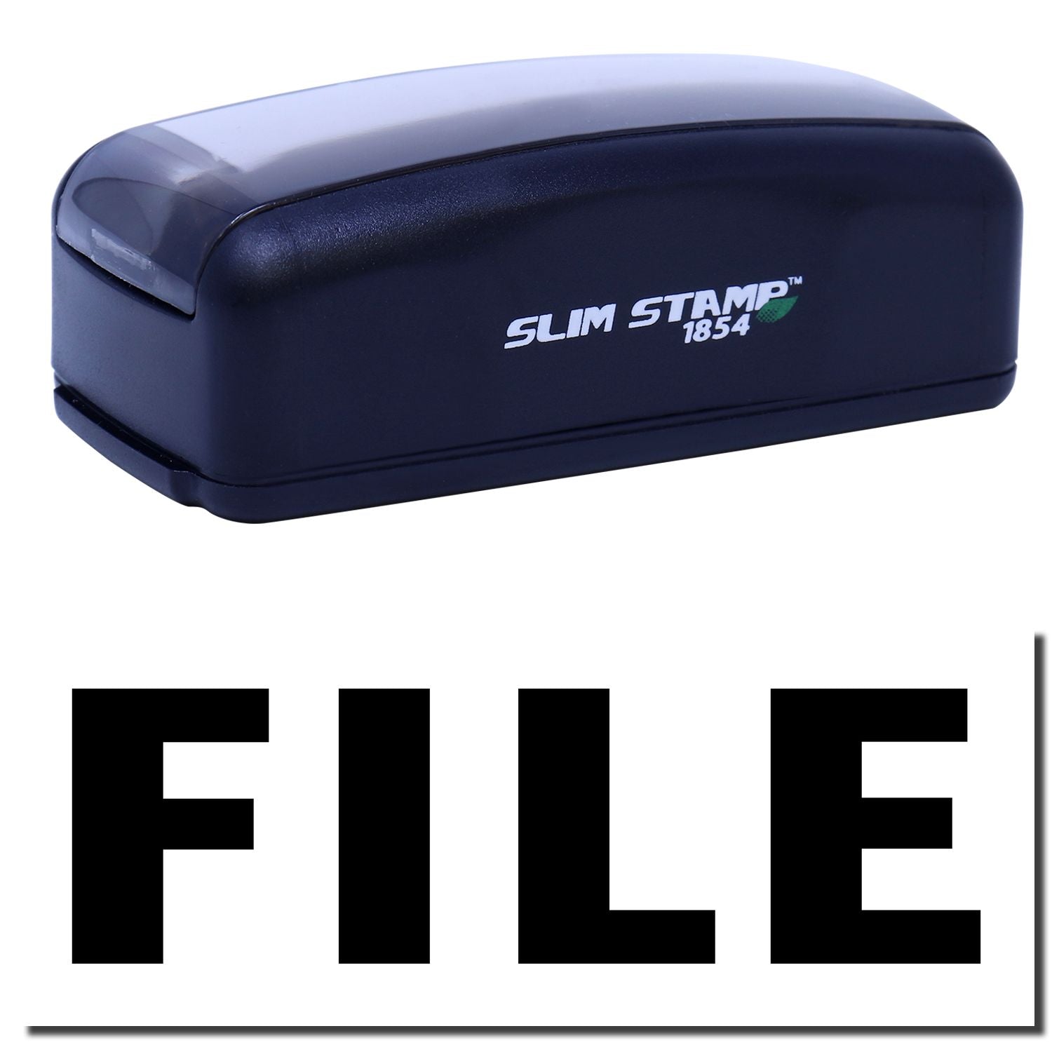 Slim Stamp 1854 compact self-inking stamp with product logo for quick, professional date and label marking.