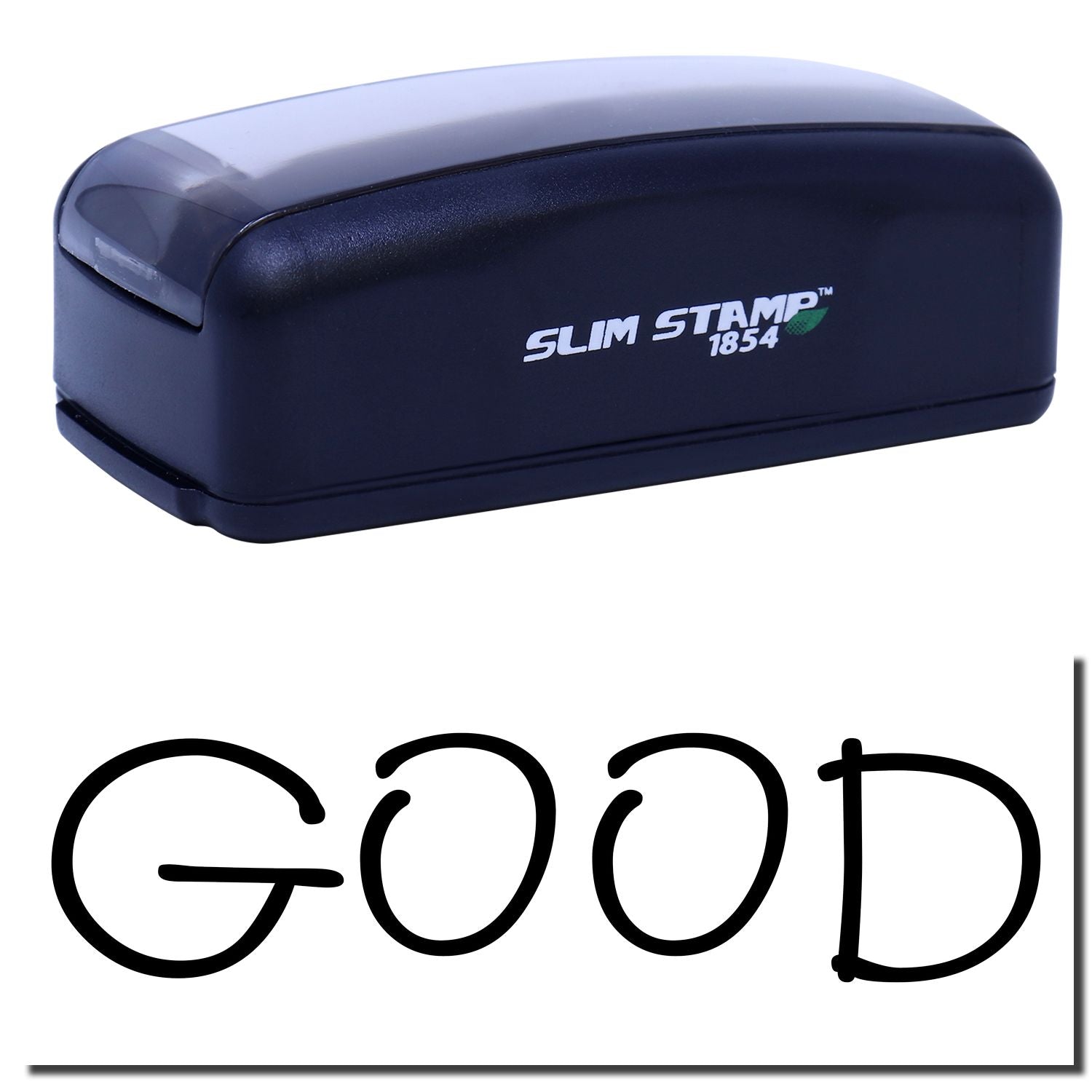 Slim Stamp 1854 compact date and ink stamp for reliable office and shipping labelingproduct close-up on white background.