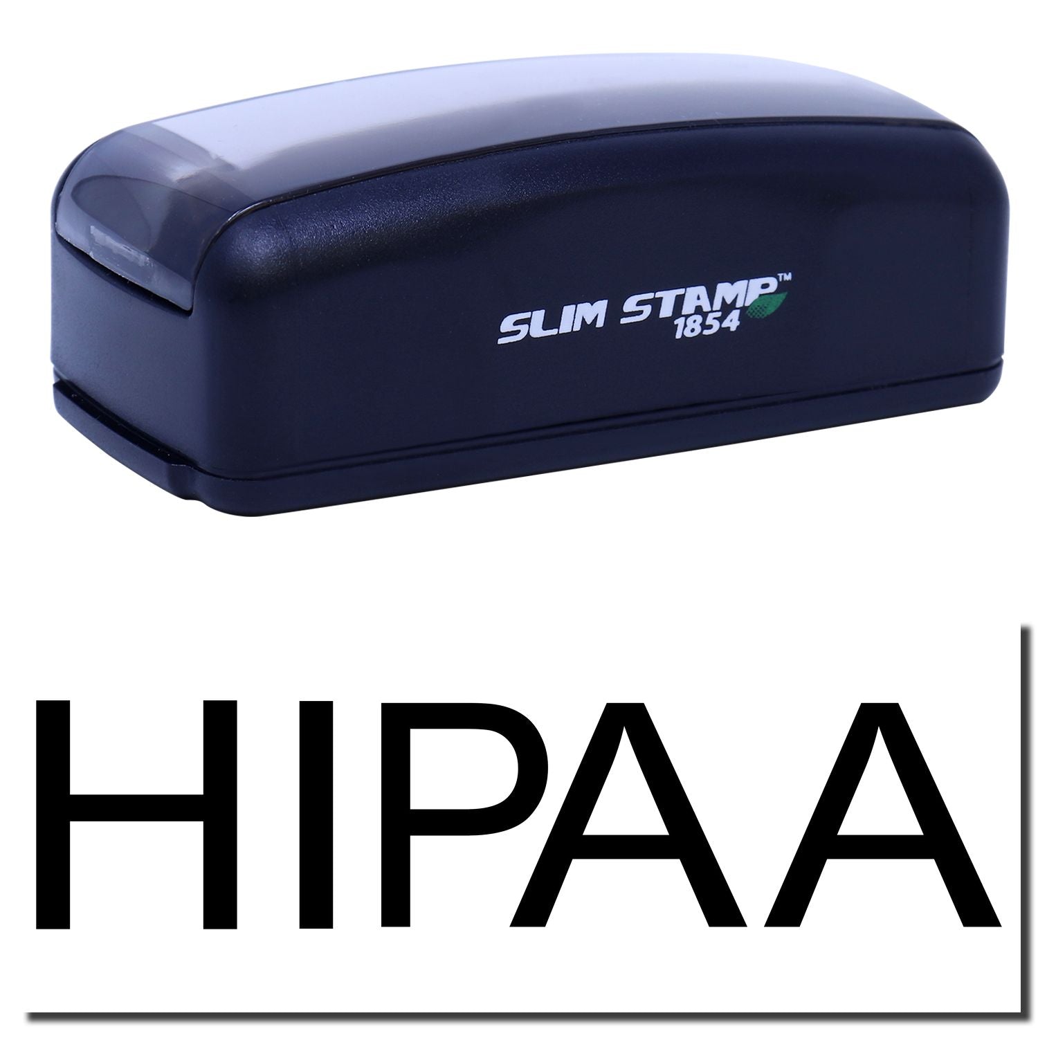 Slim Stamp 1854 branding label on compact blue self-inking stamp for fast, accurate markingproduct photo