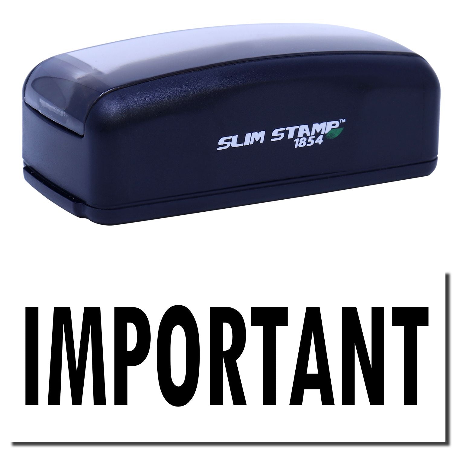 Slim Stamp 1854 self-inking office stamp with blue casing for fast IMPORTANT document marking and labeling.