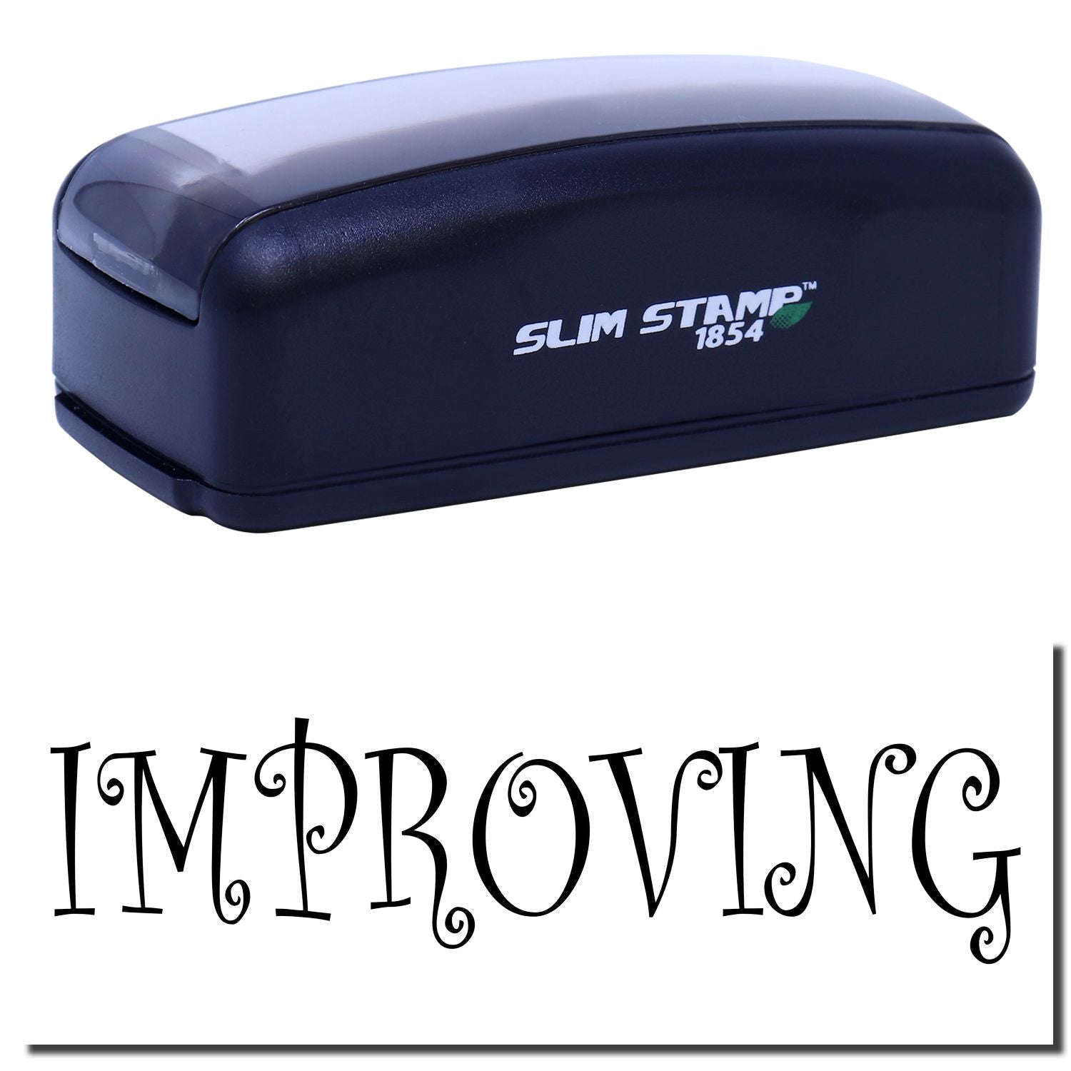 Slim Stamp 1854 branding stamp product image with IMPROVING text for quality stamping and promotional use.