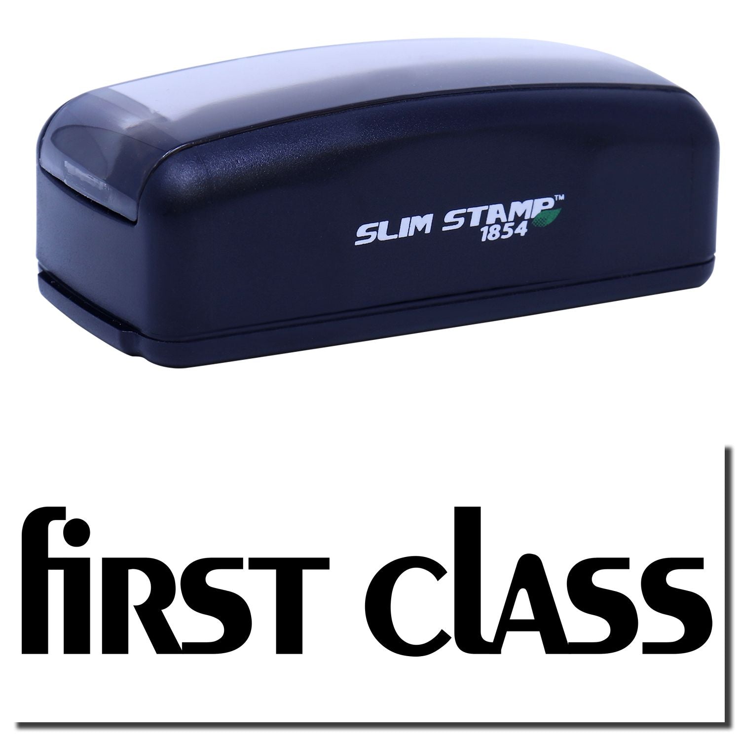 First Class Slim Stamp 1854 self-inking date stamp for labeling mail and packages with crisp impressions for office and shipping workflows.