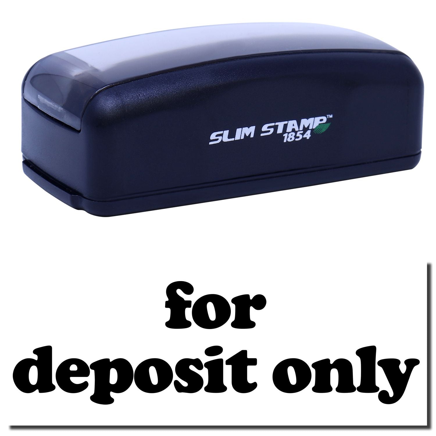 Slim STAMP 1854 Deposit Only endorsement stamp in compact blue case for bank check deposits and secure processing
