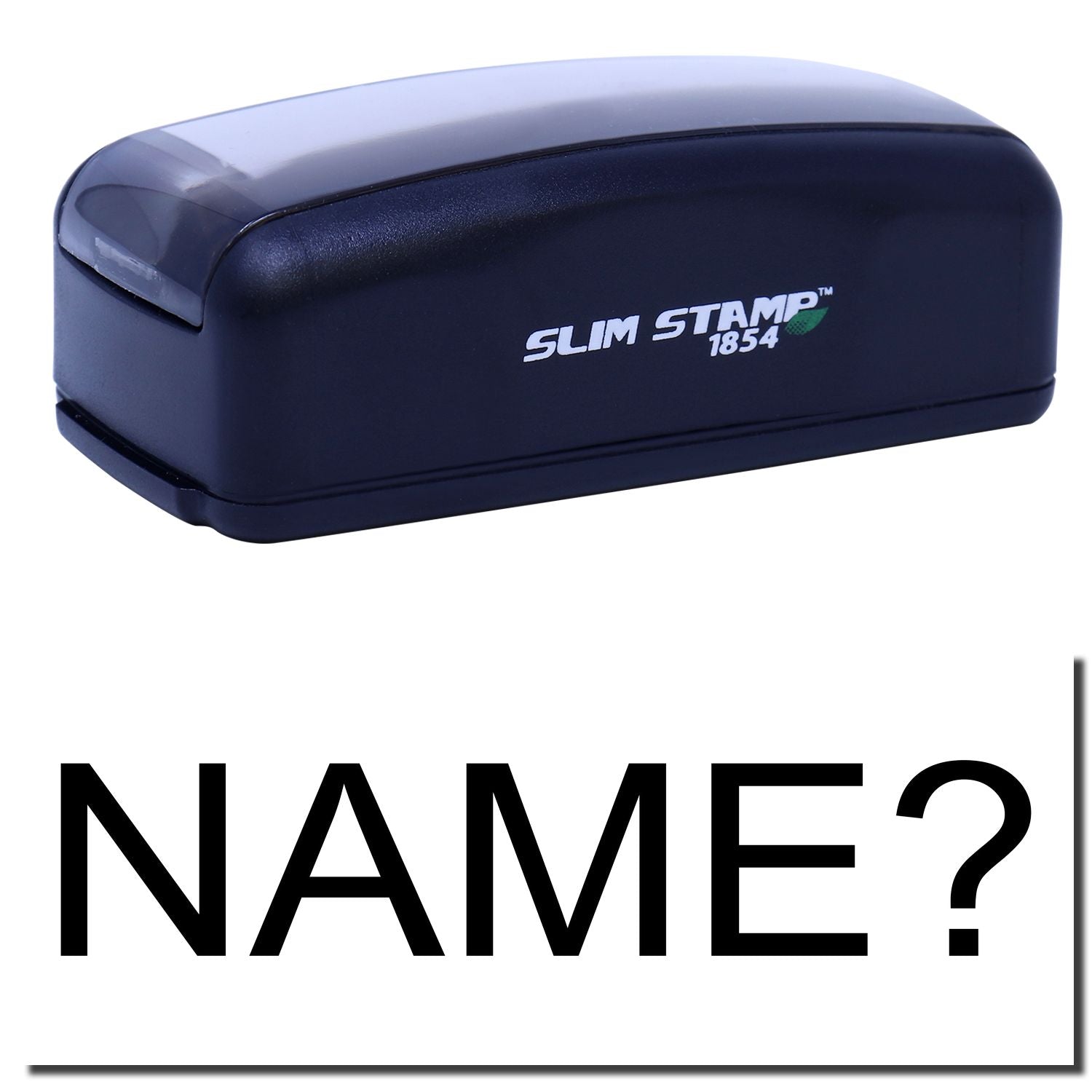 Self-inking Slim Stamp 1854 ink stamp for labeling name tags at home, office, or school, showing the NAME 2 text in a compact case.
