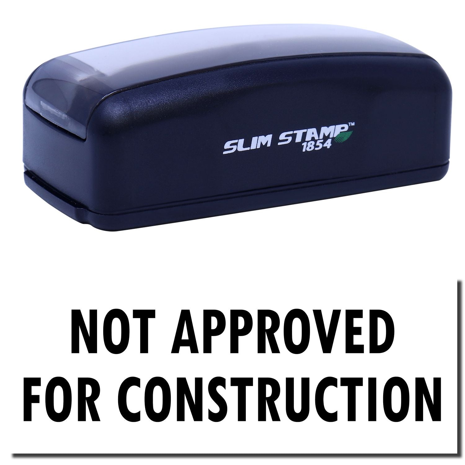 Slim Stamp 1854 marking tool with Not approved for construction warning label for safe, compliant stamping equipment use.