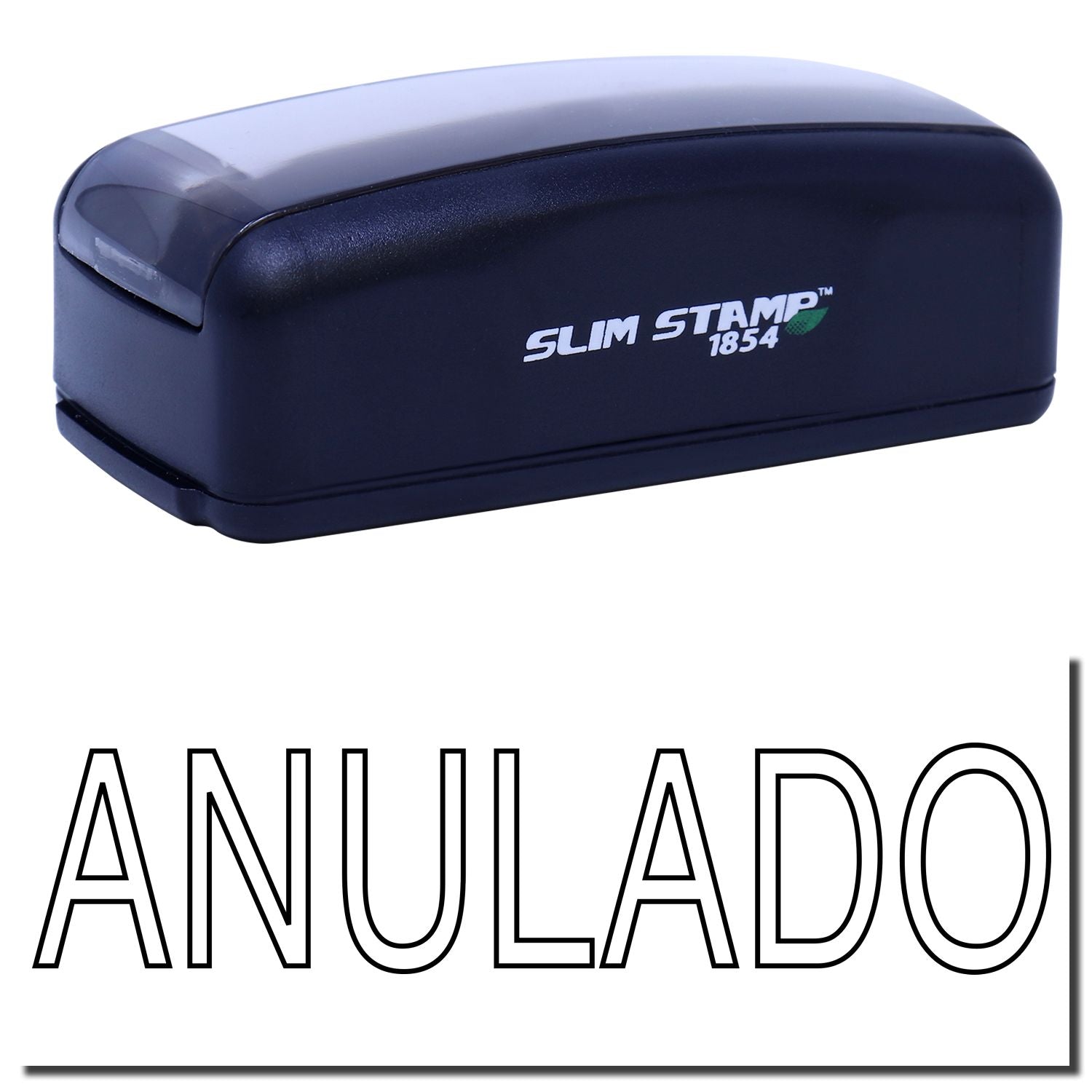 Slim Stamp 1854 handheld stamp unit with ANULADO marking text for document cancellation in office billing and paperwork