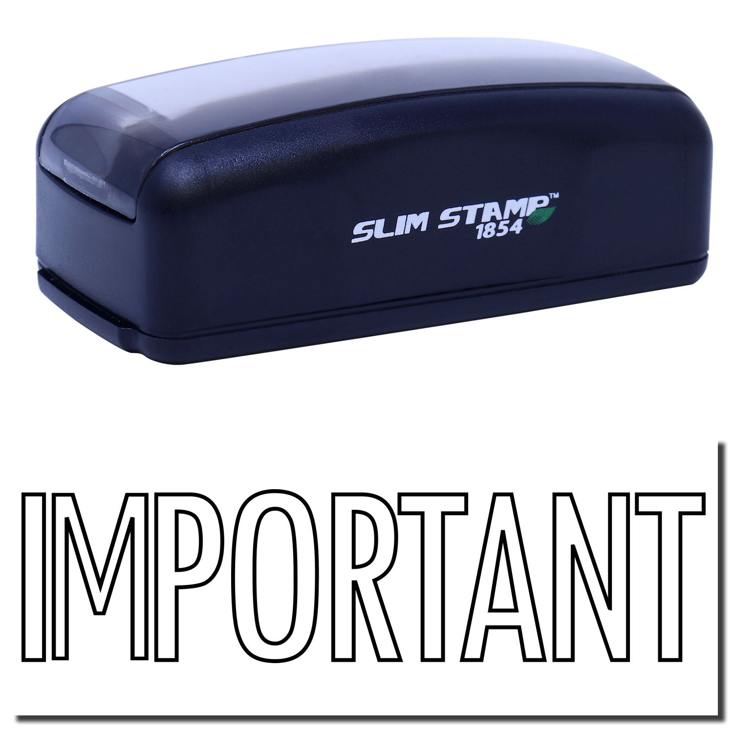 Slim Stamp 1854 blue desk stamp for marking, with IMPORTED text branding on product image.