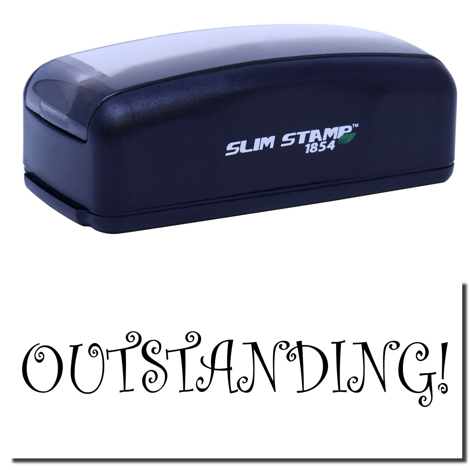 Slim Stamp 1854 self-inking stamp machine close-up, showing brand name for accurate identification of office stamp product replacement.
