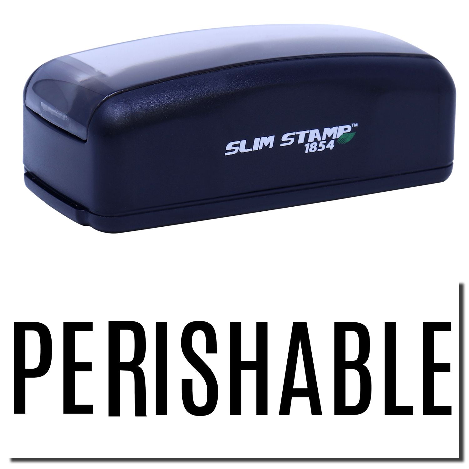 Slim Stamp 1854 stamp for labeling perishables, compact date or inventory marking device with PERISHABLE text.