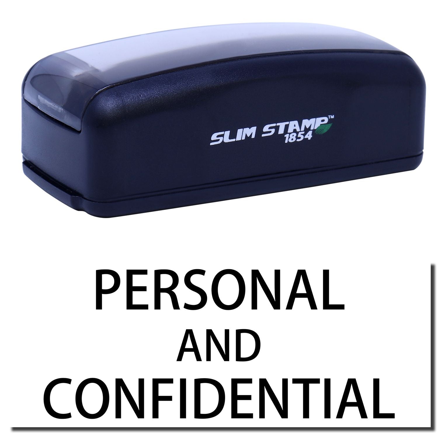 Slim Stamp 1854 personal and confidential stamping device for labeling documents with quick inked impressions at home or office.