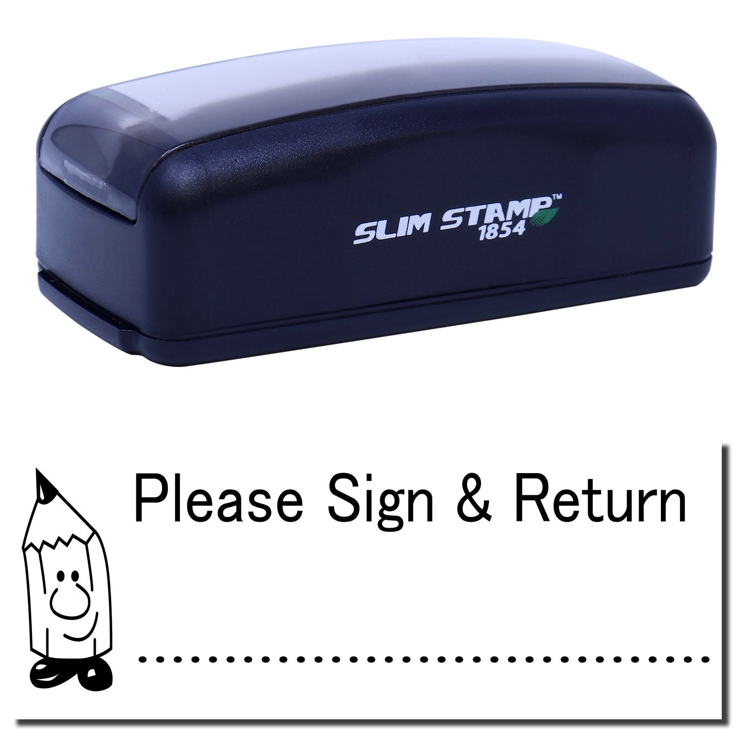 Slim Stamp 1854 date stamp with Please Sign & Return message for document processing and return mail.