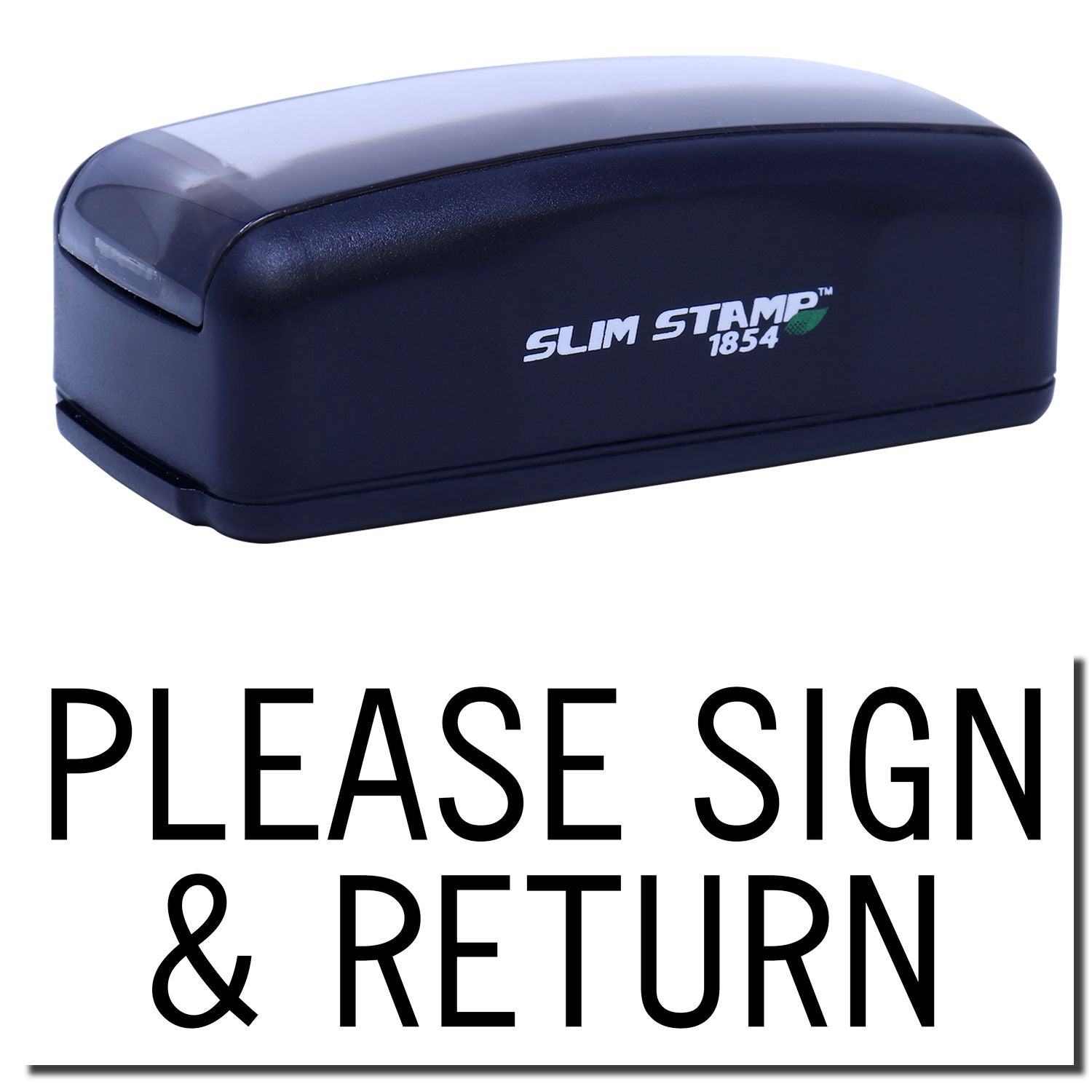 Slim Stamp 1854 inkless stamp showing Please Sign & Return for document handling and mail processing