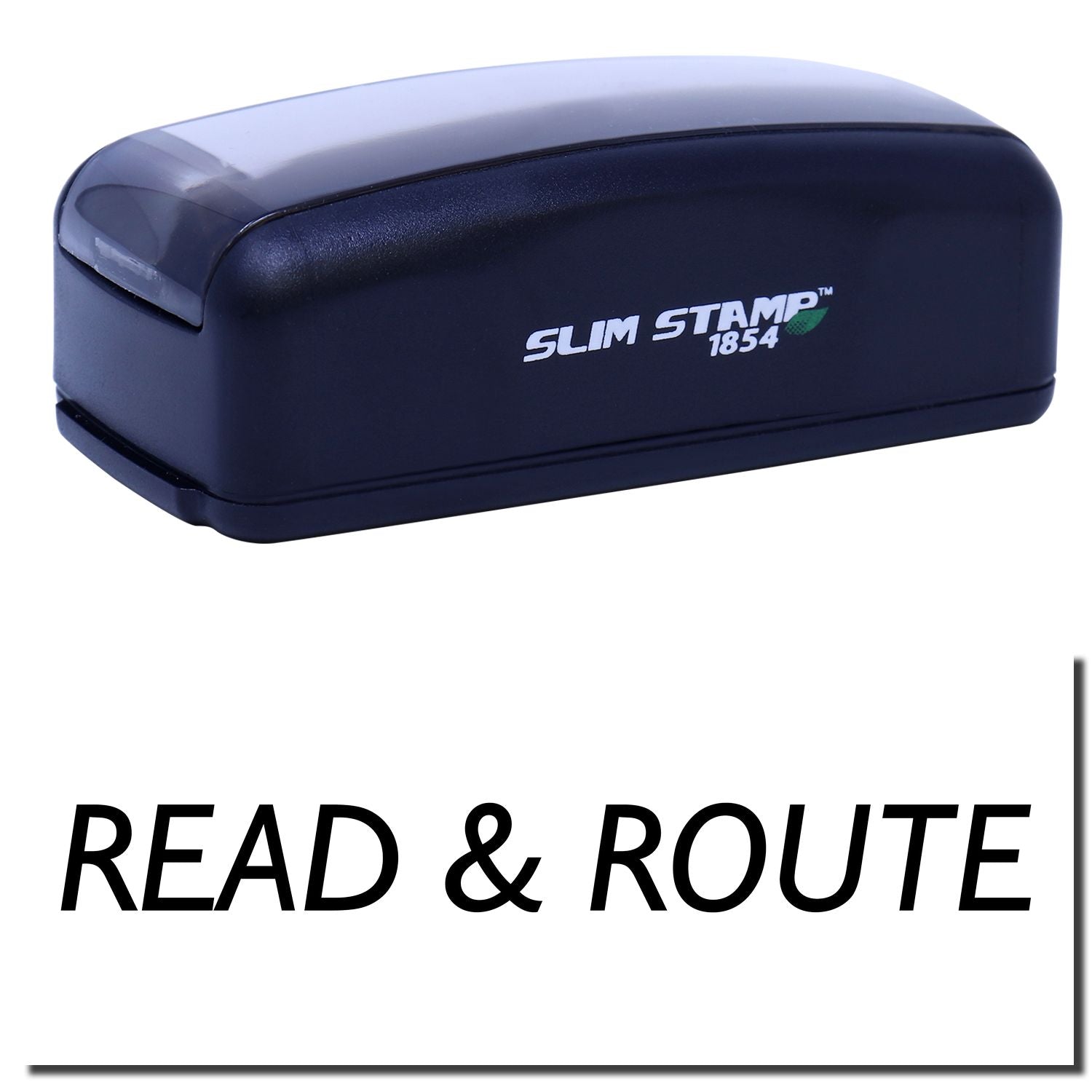Slim Stamp 1854 self-inking stamp for Red & Route, compact tool for date and address stamping.