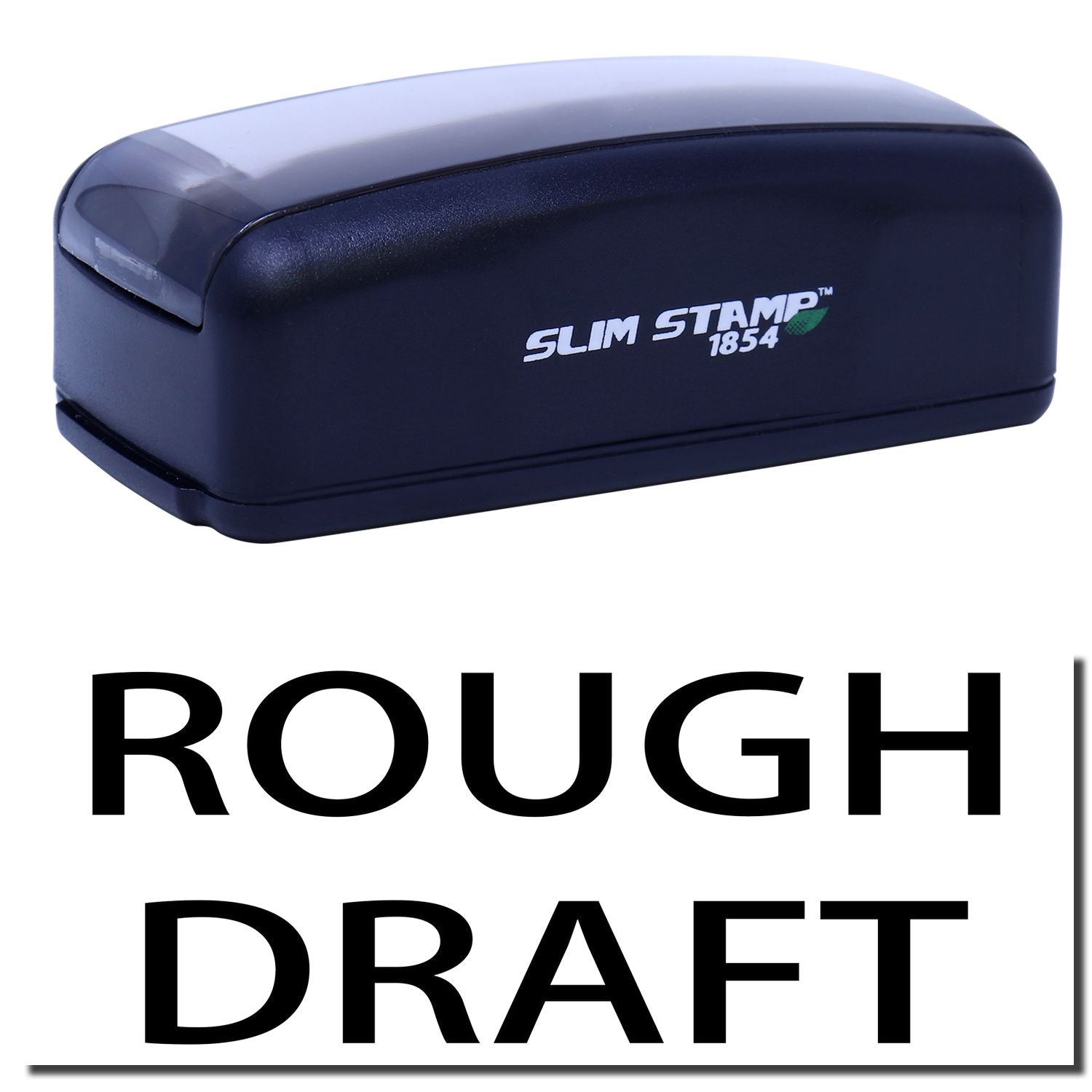 Slim Stamp 1854 'Rough Draft' message stamp for labeling papers, drafts, and documents quickly, supporting revision tracking